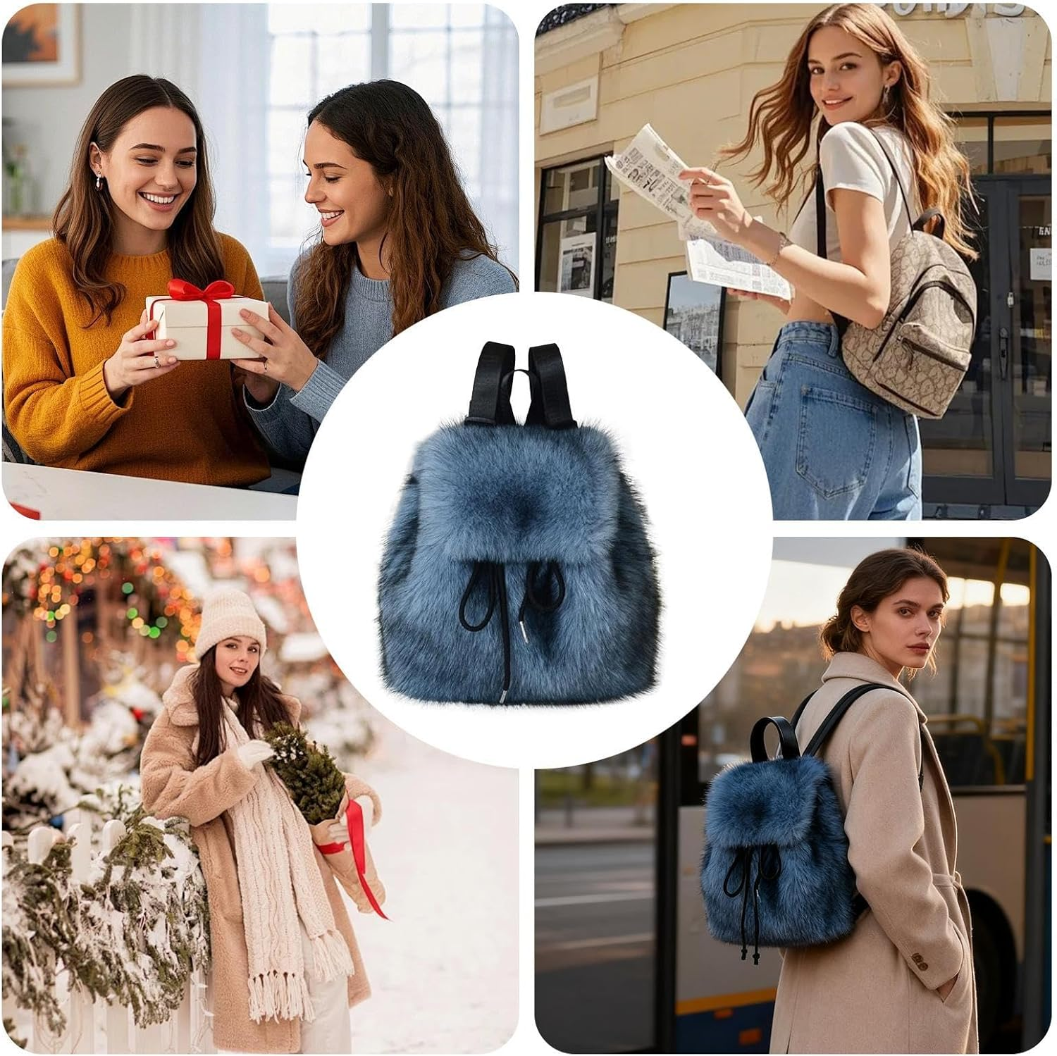 Generisch Backpack, Backpack with Look and Drawstring - Faux Backpack with Adjustable Shoulder Strap - for Girls Winter Outdoor School Travel Hiking Christmas image number 4