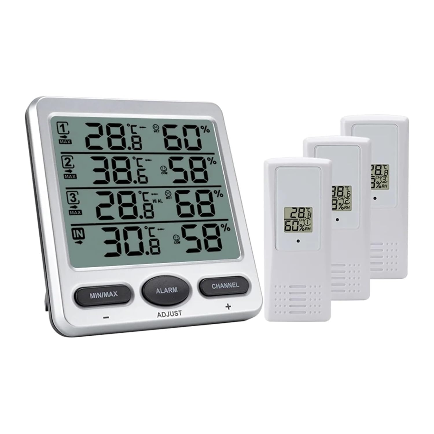 Wireless Weather Station Household Big LCD Indoor Outdoor Real Time Temperature Humidity Trend Monitor Limit Alarm 3Pcs Sensors image number 3