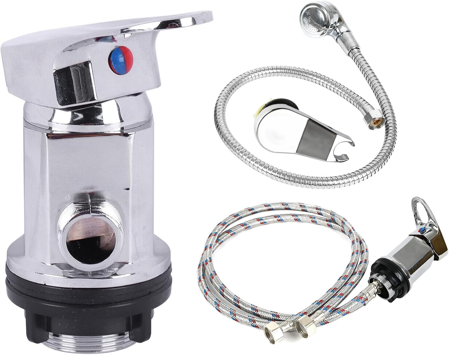 Shower Mixer Tap Outlet 1/2 Inch with 80 Cm Inlet Pipes and Outlet Pipes + Sprinkler Set for Motorhome Campervan image number 1