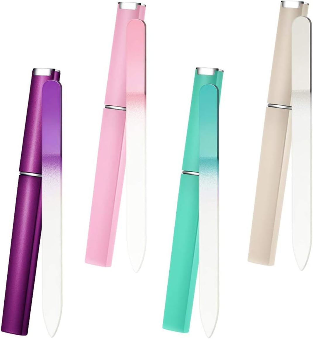 4 Pieces Glass Nail Files with Hard Protective Cases, Beauties Factory Double-Sided Reusable Sandy Glass Nail File with Portable Case for Fingernails, Natural, Gel and Acrylic False Nails (4 Colors - Purple, Pink, Candy Green, Cream White) image number 2