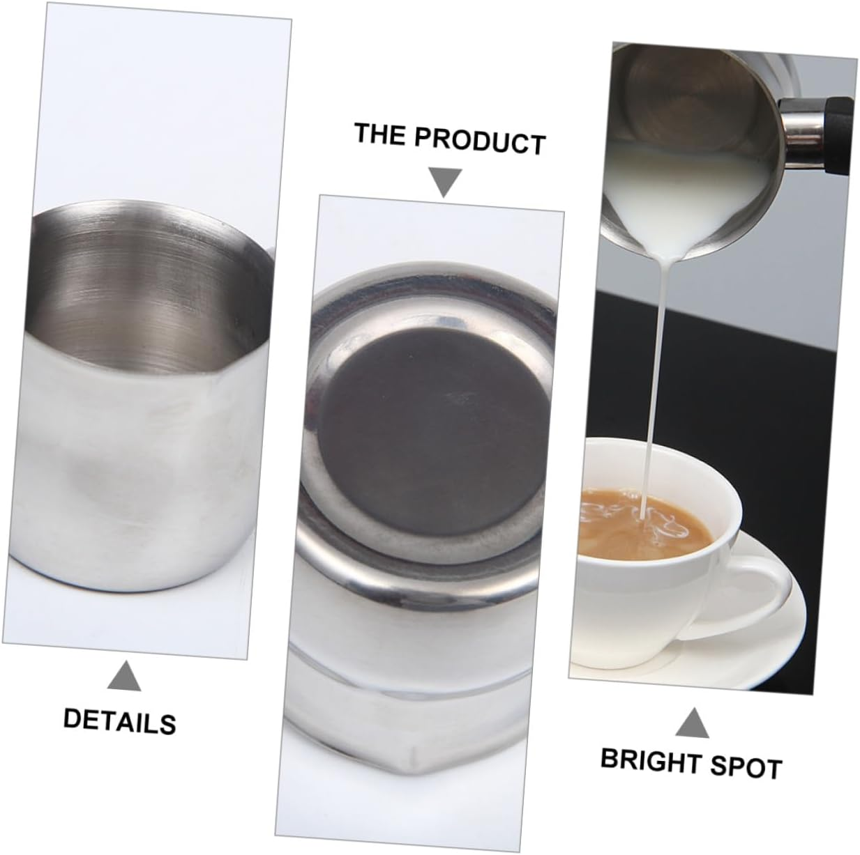 EXQUIMEUBLE Stainless Steel Milk Frothing Pitcher with Drip Spout Ergonomic Handle for Espresso Steaming Coffee Shops Home Use image number 2