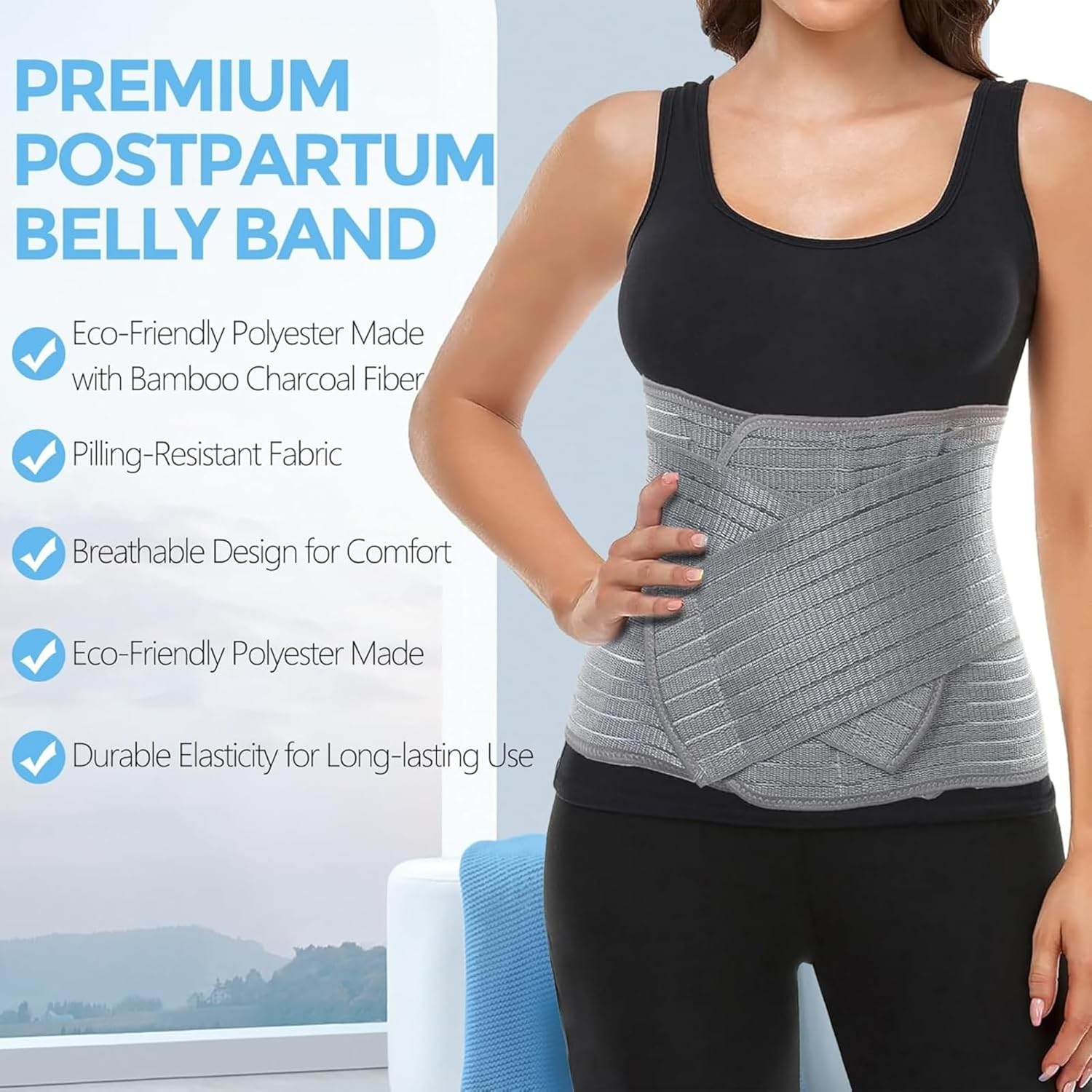 Bamboo Charcoal Fiber Postpartum Abdominal Belt, Postoperative Abdominal Binder, Essential Product for Cesarean Section Recovery, Postpartum Care Waist Trainer image number 6