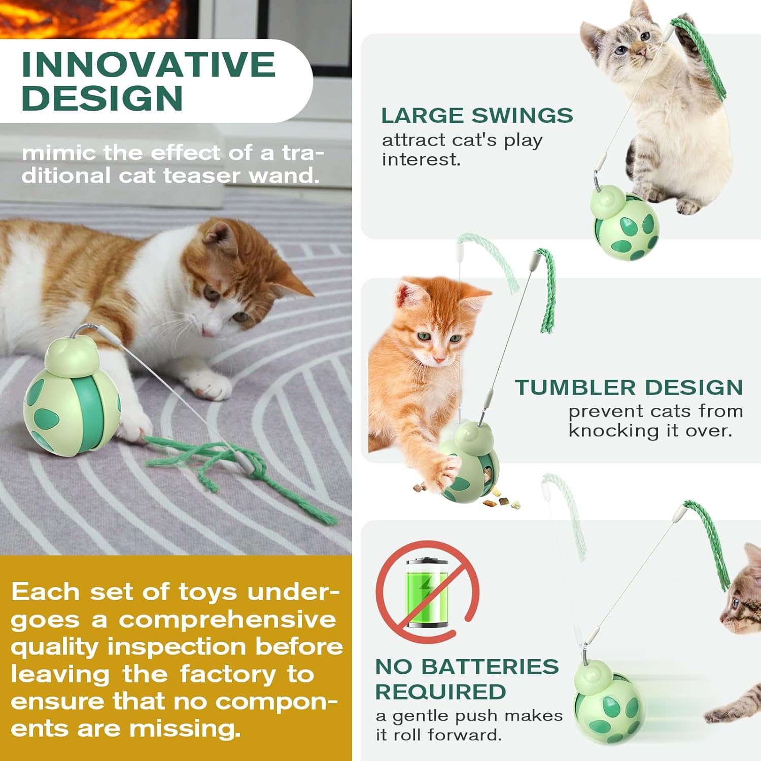 Interactive Cat Toys for Indoor Cats, Cat Toys for Bored Indoor Adult Cats, Cat Feather Toy, Cat Treat Dispenser Automatic Cat Toy, Cat Puzzle Toy Feather Toy, Puzzle Feeder Cat (Green) image number 1