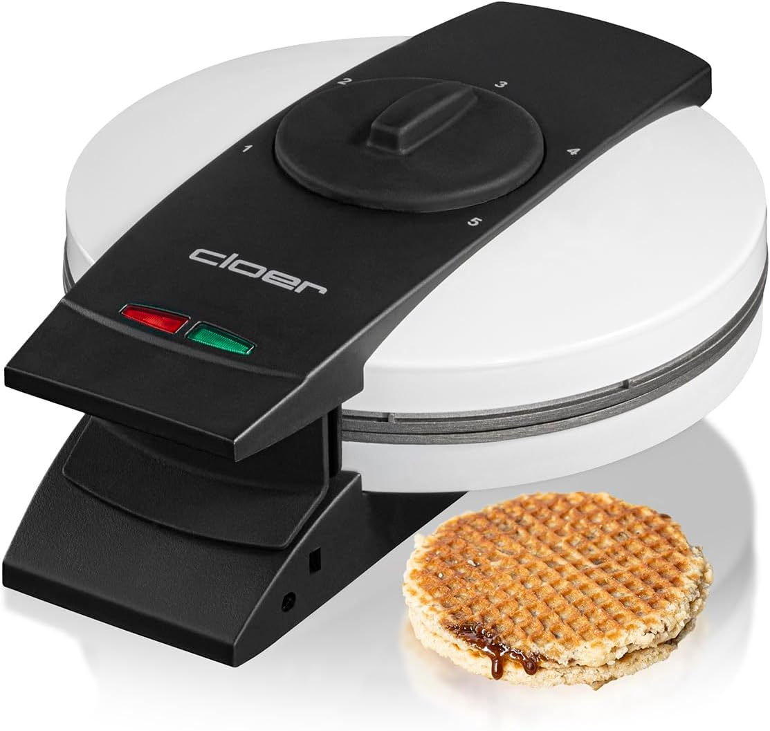 Cloer 1641S Stroo Waffle Iron for Dutch Stroo Waffles, 850 W, Waffle Calibre 14.5 Cm, Baking Light, Continuously Selectable Browning Level, White image number 6
