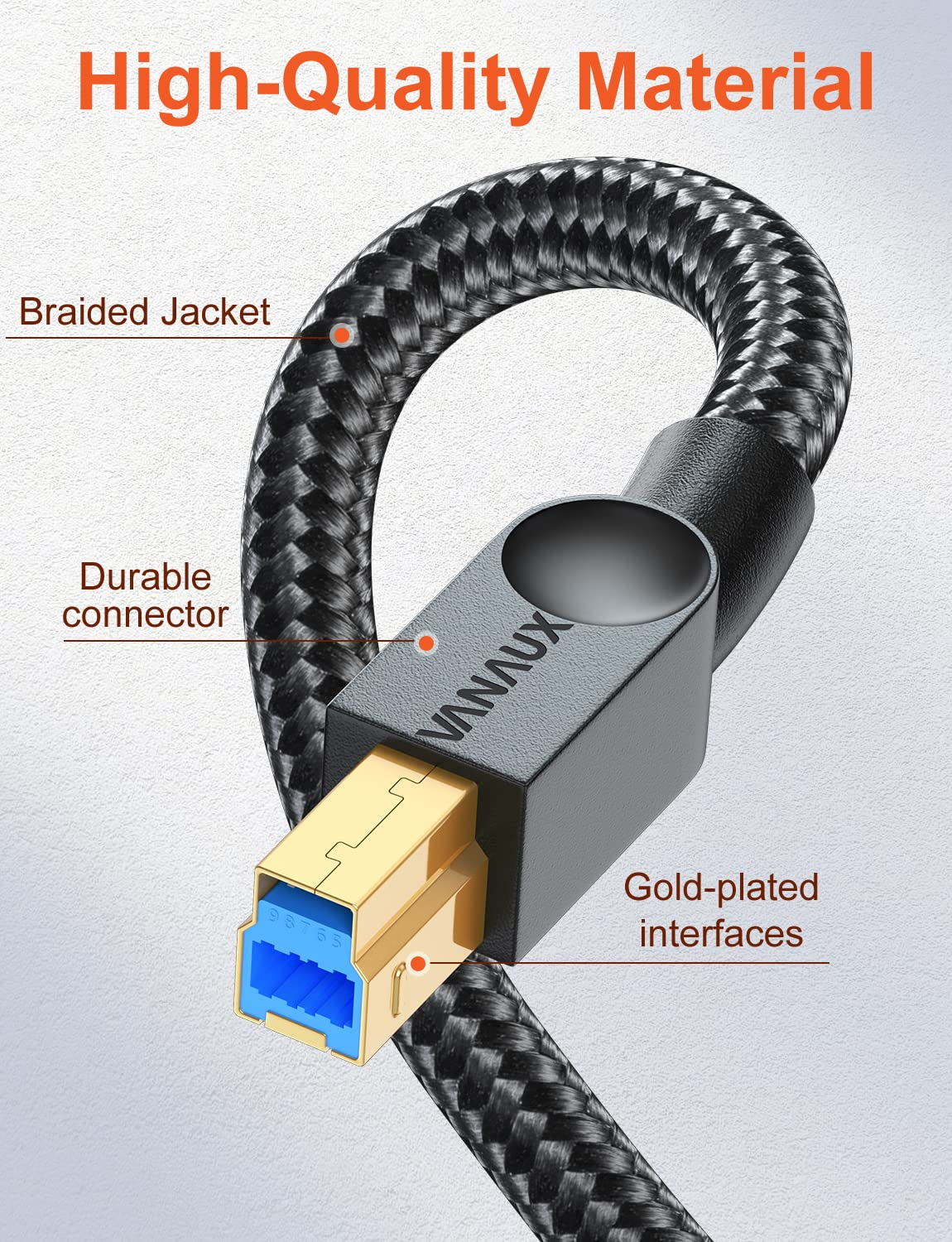 VANAUX USB 3.0 Cable B Male to USB a Data Cable USB 3 Type B Cord Compatible with Docking Station, External Hard Drivers, Scanner and More-Black (33Feet/10M) - 33Feet/10M image number 3