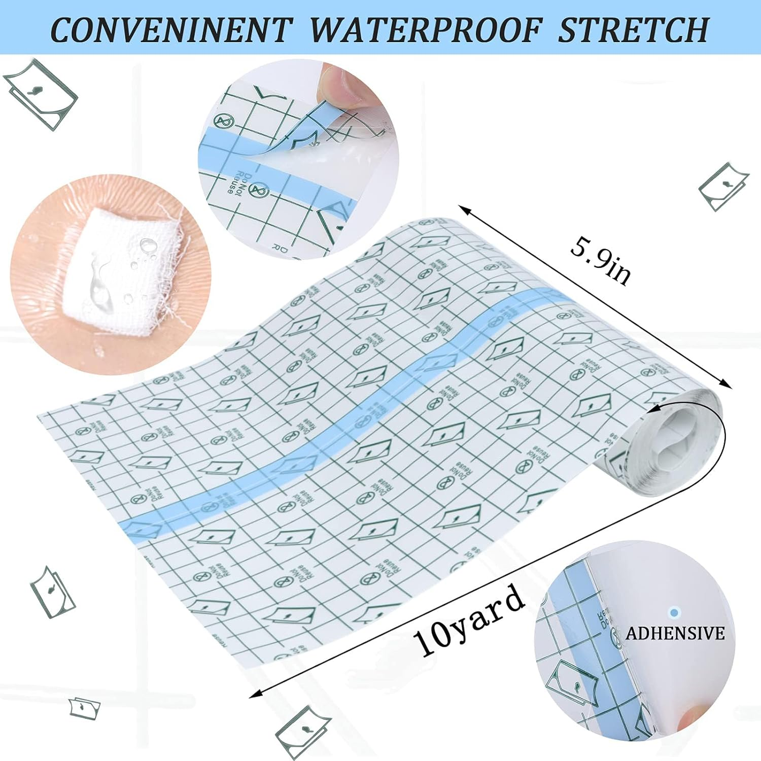 Transparent Stretch Adhesive Bandage, 5.9 Inch X 11 Yard - Waterproof Clear Film Dressing Bandages, Tattoo Bandages Shower Shield Dressing Tape for Tattoos Swimming Showering image number 6