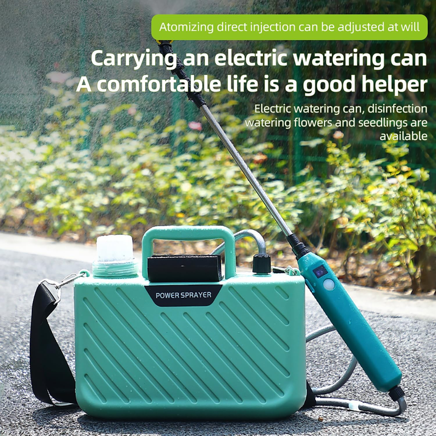 Battery Powered Garden Er with 2 Nozzles 1.32 Gallon/5L Lawn Water Er with USB Handle and Wand Portable Electric Er with Shoulder S for Gardening Blue image number 6