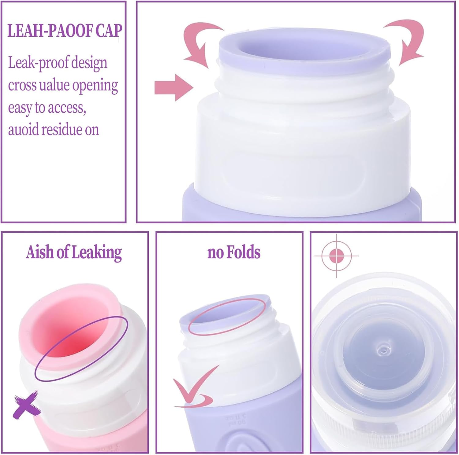 Travel Bottles for Toiletries, 90Ml Portable Travel Bottles with Clear Zipper Toiletry Bag, Reusable Squeezable Bpa-Free Silicone Containers for Shampoo, Conditioner, Lotion, Travel Essentials(Purple) image number 3