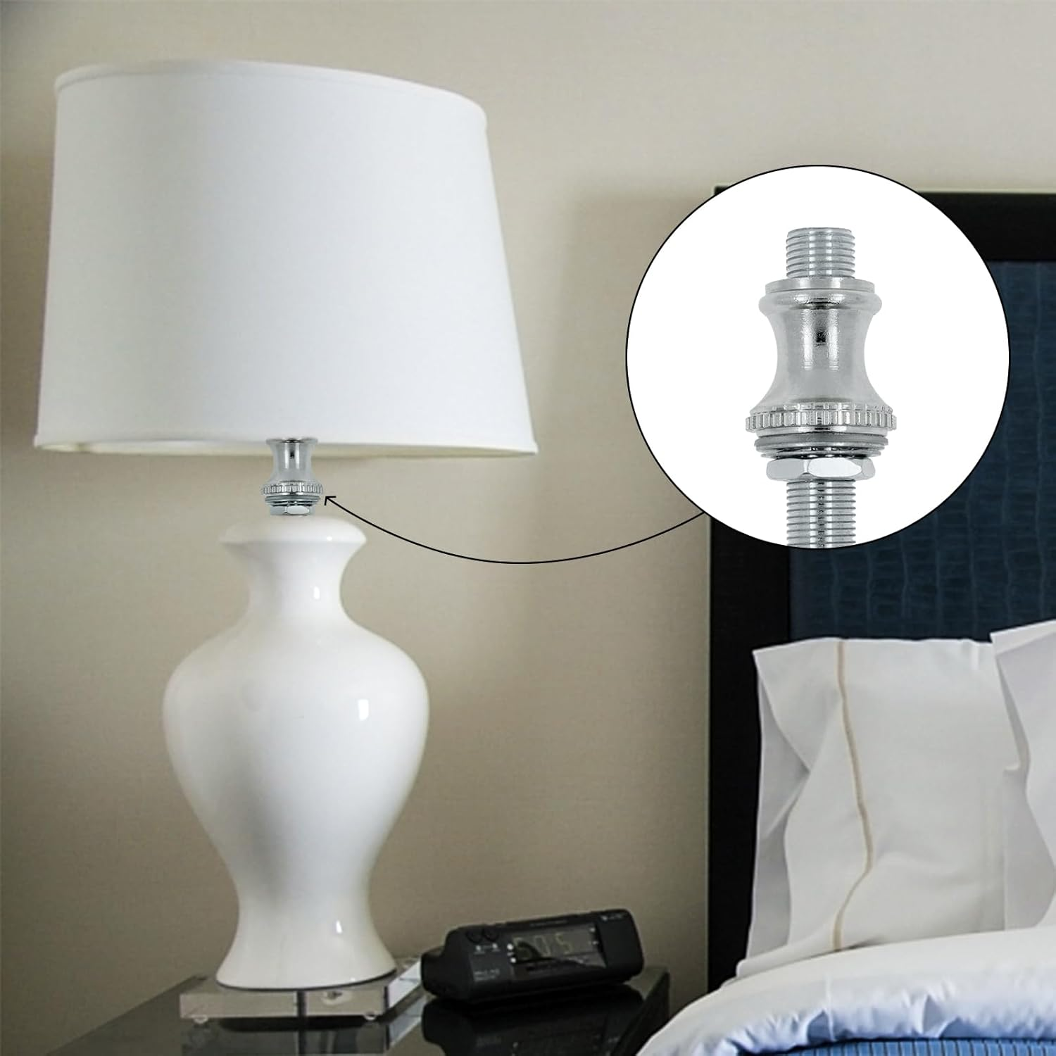 Lamp Repair Hardware Assortment,All Thread Pipe Lamp Rod,Includes Lamp Nipples,Coupling Pipe Connectors,Switch Knobs,Washers & Lock Nuts (Silver Color/Including 12 Inch Lamp Rod Kit, 136) image number 2