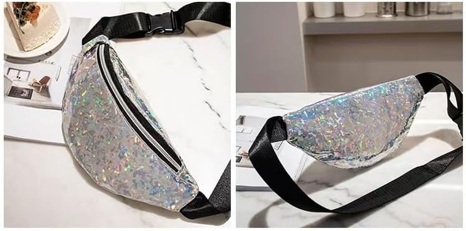 80S 90S Rave Stars Neon Transparent Gravel Fanny Pack for Women - Great Waist Pack for Games, Concerts, Rave, Festival, Travel (White, One Size)
