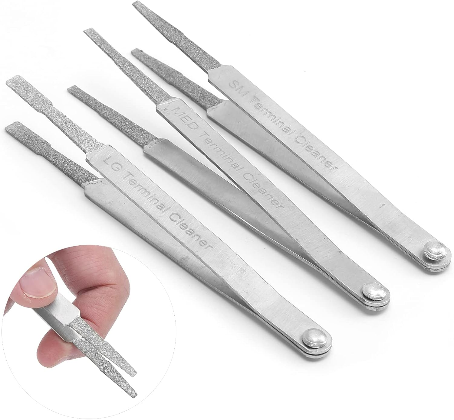CHICIRIS Terminal Cleaner Set, 3PCS Terminal Wiring Tweezer Corrosion Removal Kit for Small Electrical Spade Pin Connectors, Ideal for Repairing Hardware, Metal Silver image number 4