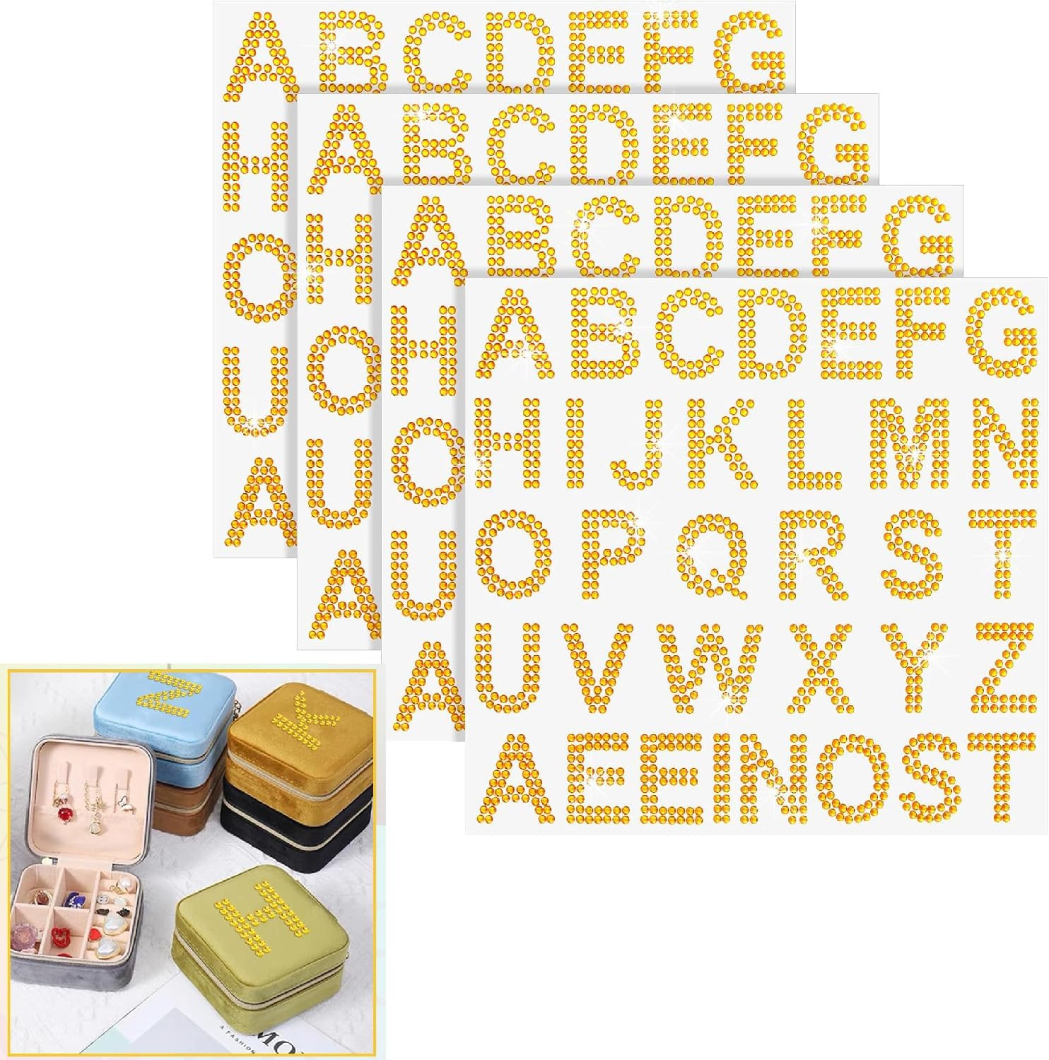 Wzenclave 6 Sheets Rhinestone Letters Stickers, Glitter Self Adhesive Diamond Alphabet Stickers Crystal Gem Border Sticker,Diy Decorative Self-Adhesive Sticker, Used for Suitcases, Books, Clothing