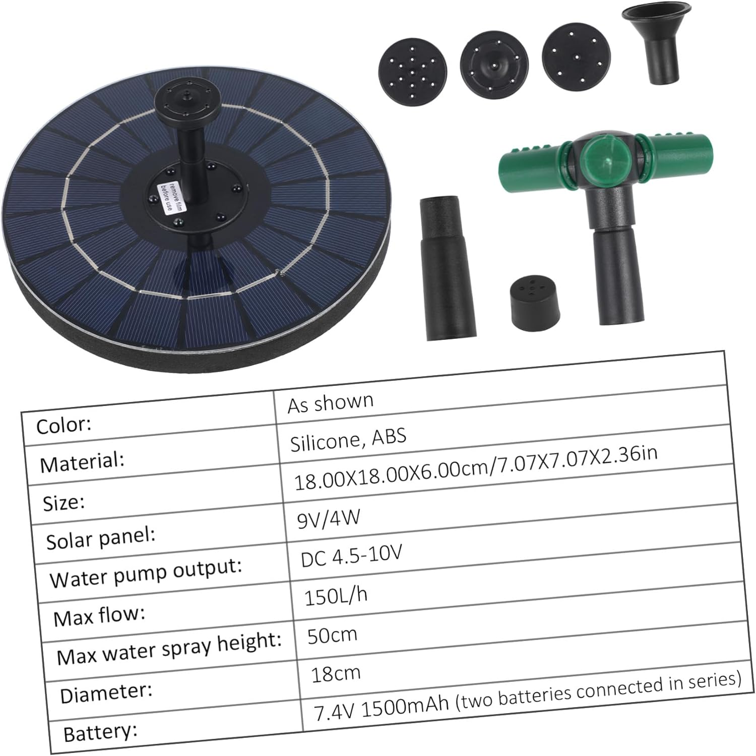 Solar Garden Fountain Pump with Floating Design RGB Colorful Lights Fountain Heads Water Shortage Protection for Bird Baths and Outdoor Pools image number 6