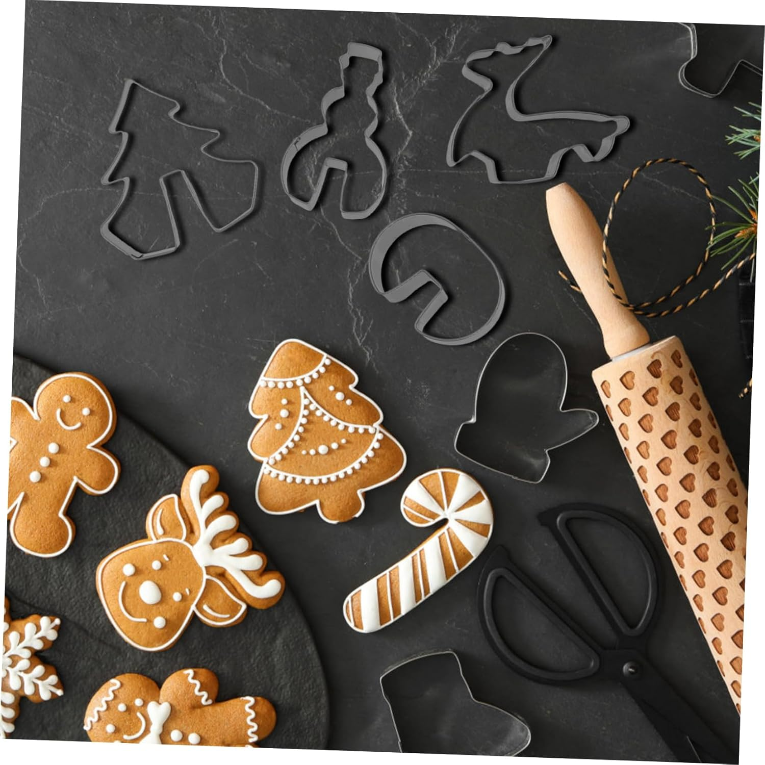 8Pcs Christmas Biscuit Cutters Stainless Steel Reusable Cookie Molds for DIY Baking Party Supplies image number 2