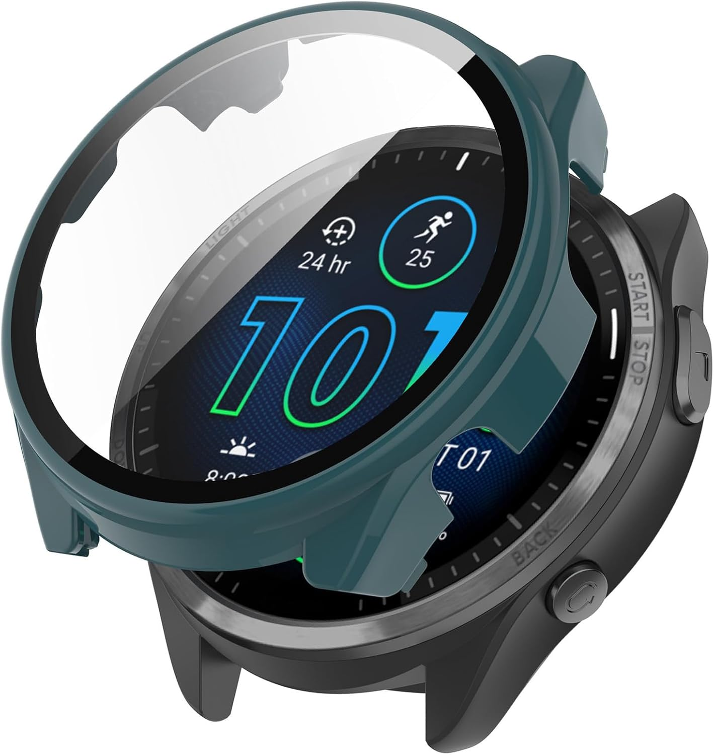 KANOYO Case Compatible with Garmin Forerunner 965 Protective Case, Integrated PC + Glass Material, Ultra Thin HD Tempered Glass Glass, Scratch-Resistant, Full Protection Case (Blue)