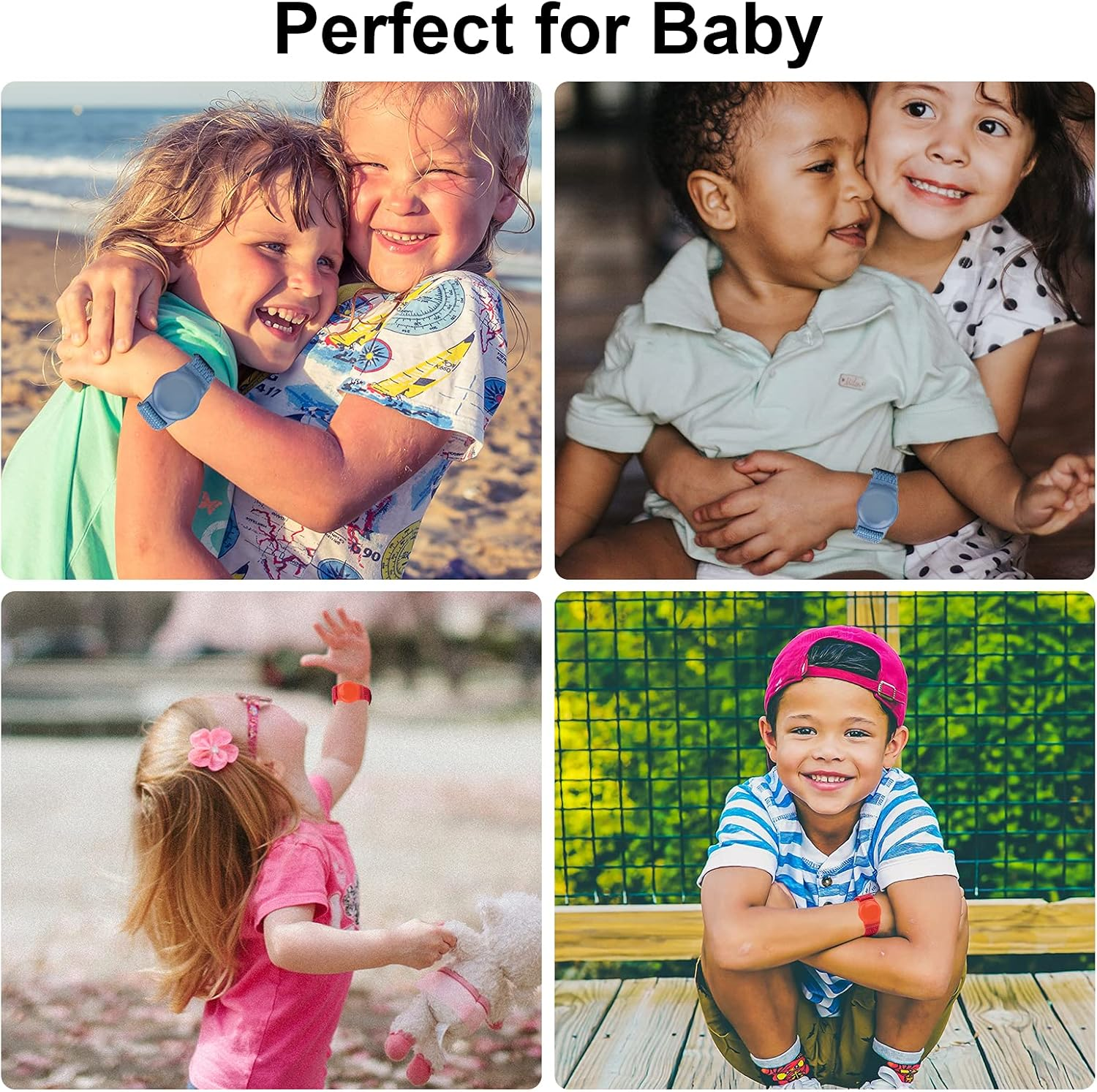 2 Pack Kids Wristband for Airtag, Nylon Watch Band GPS Tracker Holder Protective Case Compatible with Apple Air Tag, Adjustable Anti-Lost Bracelet for Toddler Baby Children Elders - Black+Pink image number 2