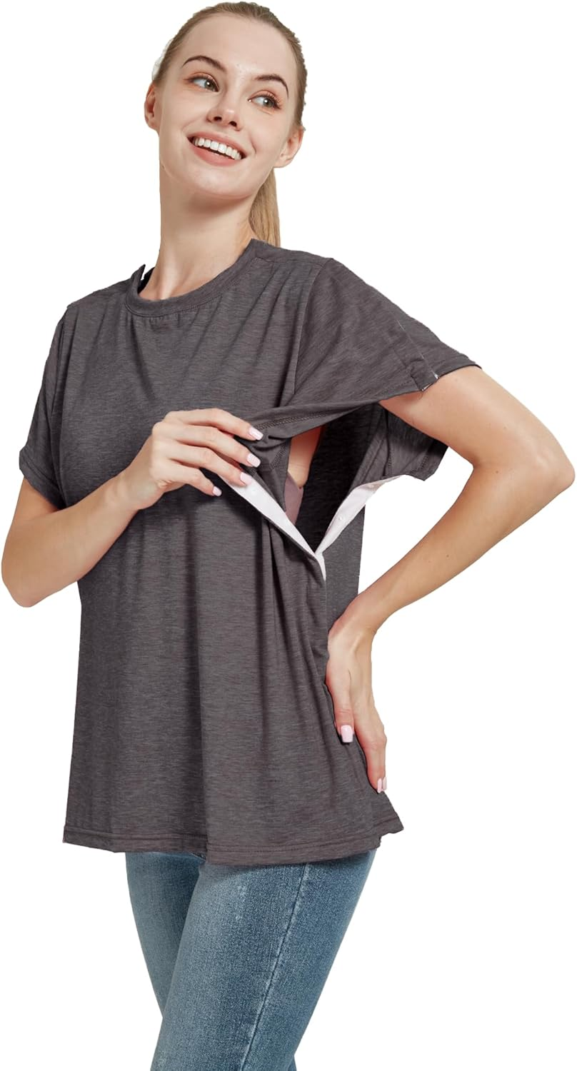 Blamoche Post Shoulder Surgery Shirt, Women'S Short Sleeve Shirt with Premium Snap, Chemo Clothing