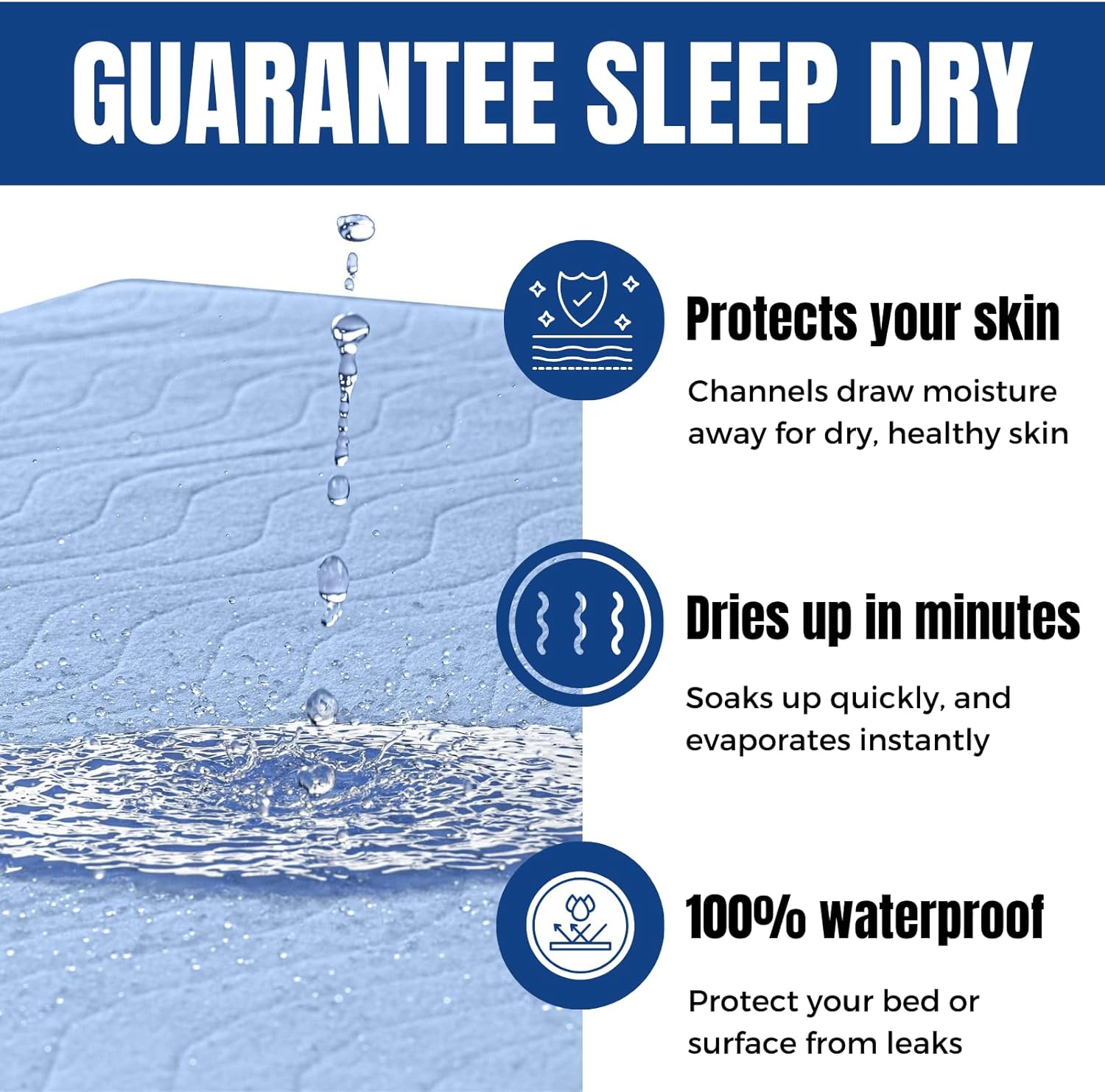 Washable Underpads 86 X 91 CM (2 Pack), JOMWEN Heavy Absorbency Reusable Incontinence Bed Pads for Adults, Kids, Elderly and Pets, Absorbent Protective Pads for Bed, Couch, Floor (Blue, 34" X 36") image number 1