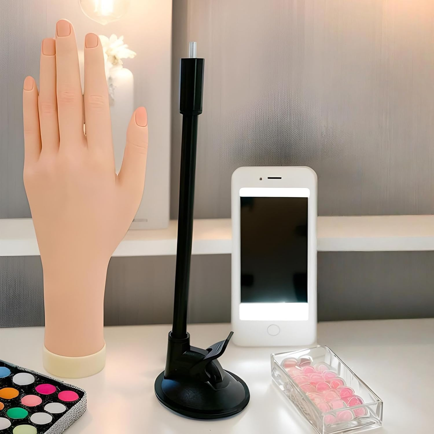 Huvqianu Practice Hand for Acrylic Nails - Hand Nail Practice - Bendable Realistic Silicone Finger Mannequin with Jelly Glue Suction Cup for Teen Girls Beginner Acrylic Application Competition Prep image number 5