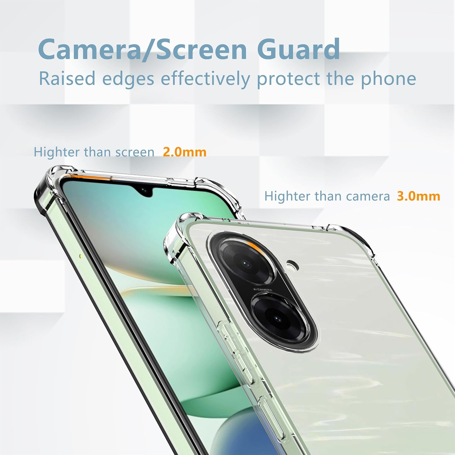 Designed for Xiaomi Redmi A5 4G Case: anti Yellowing Cover Clear Phone Case & 2 Pack Redmi A5 4G Tempered Glass Screen Protector.9H Hardness Military Grade Protection Support Fingerprint Unlocking image number 3