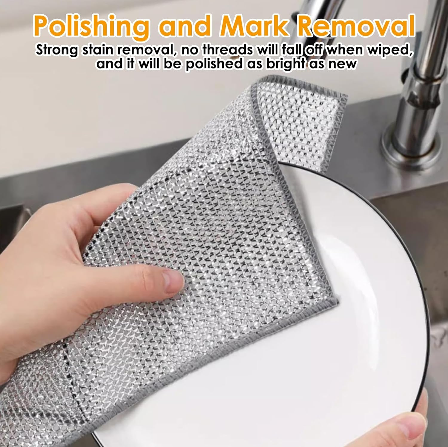 10 Pcs Multipurpose Wire Miracle Cleaning Cloths, Non-Scratch Wire Sponge Cloth Dishwashing Rag for Wet and Dry Use, Silver Dishcloth Double Layer Reusable for Metal Kitchen Pan Pot Dishes image number 3