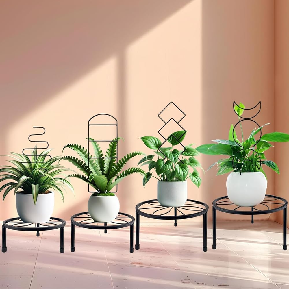 4 Pack Metal Plant Trellis for Climbing Plants, Small Garden Support for Indoor Potted Vines, Ivy & Flowers, Decorative Outdoor Vine Trellis with Different Patterns image number 3