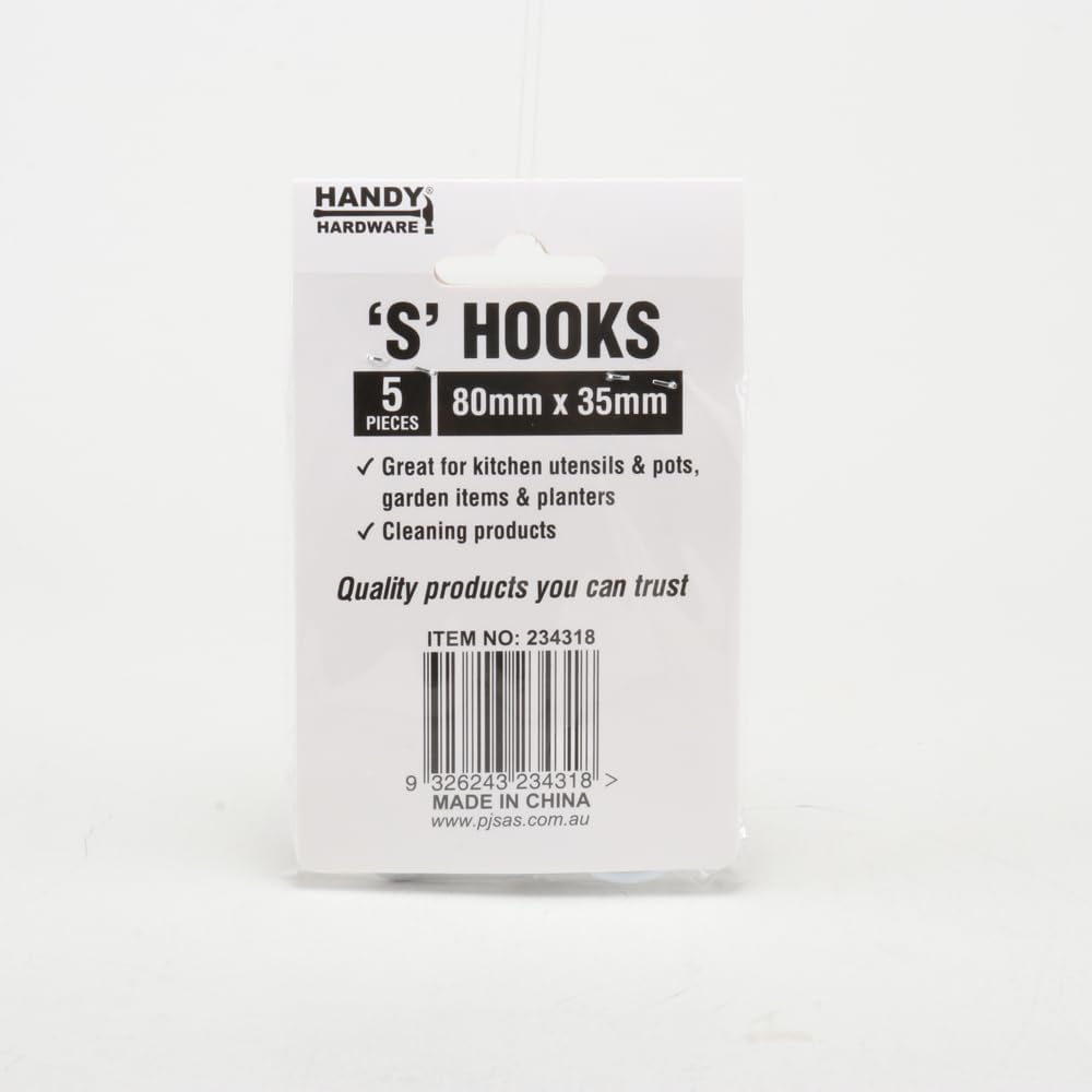 Handy Hardware PVC Coated S Hooks with Scratch Proof Tip Protectors, 80 X 35 Mm (5 Pieces) image number 4