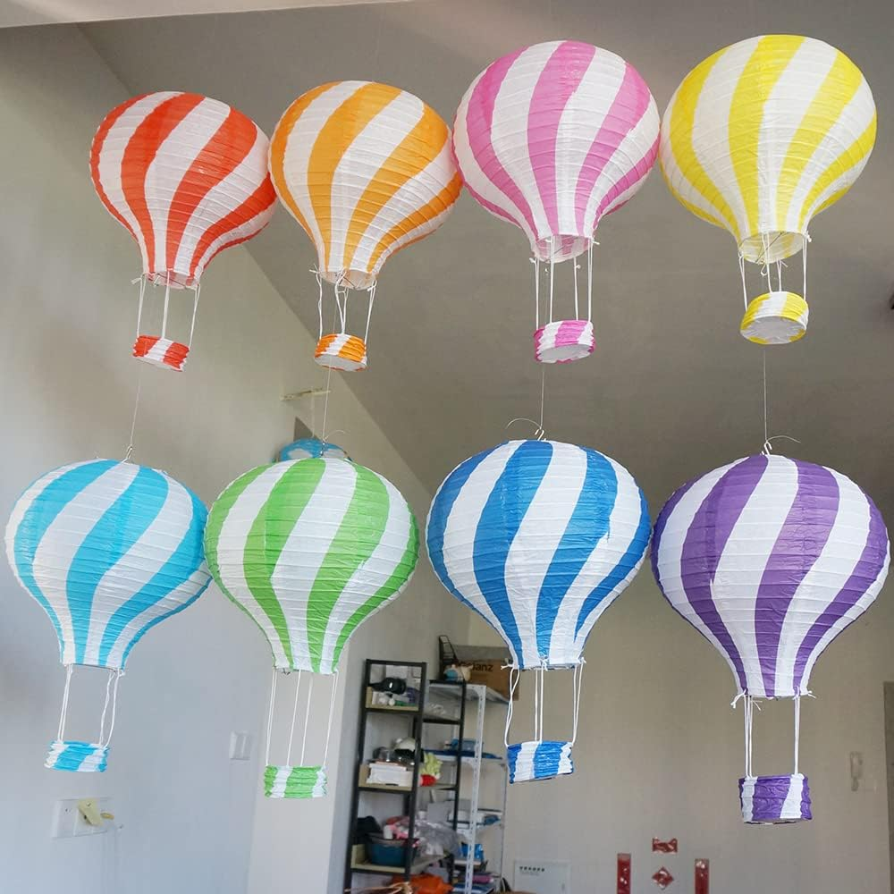 ANJOGIFT 8 PCS 12 Inch Diagonal Stripe Hot Air Balloon Paper Lanterns Chinese Japanese Style Thick Rice Paper Lanterns Indoor Outdoor Decoration for Christmas Valentine&rsquo;S Day Wedding Anniversary image number 5
