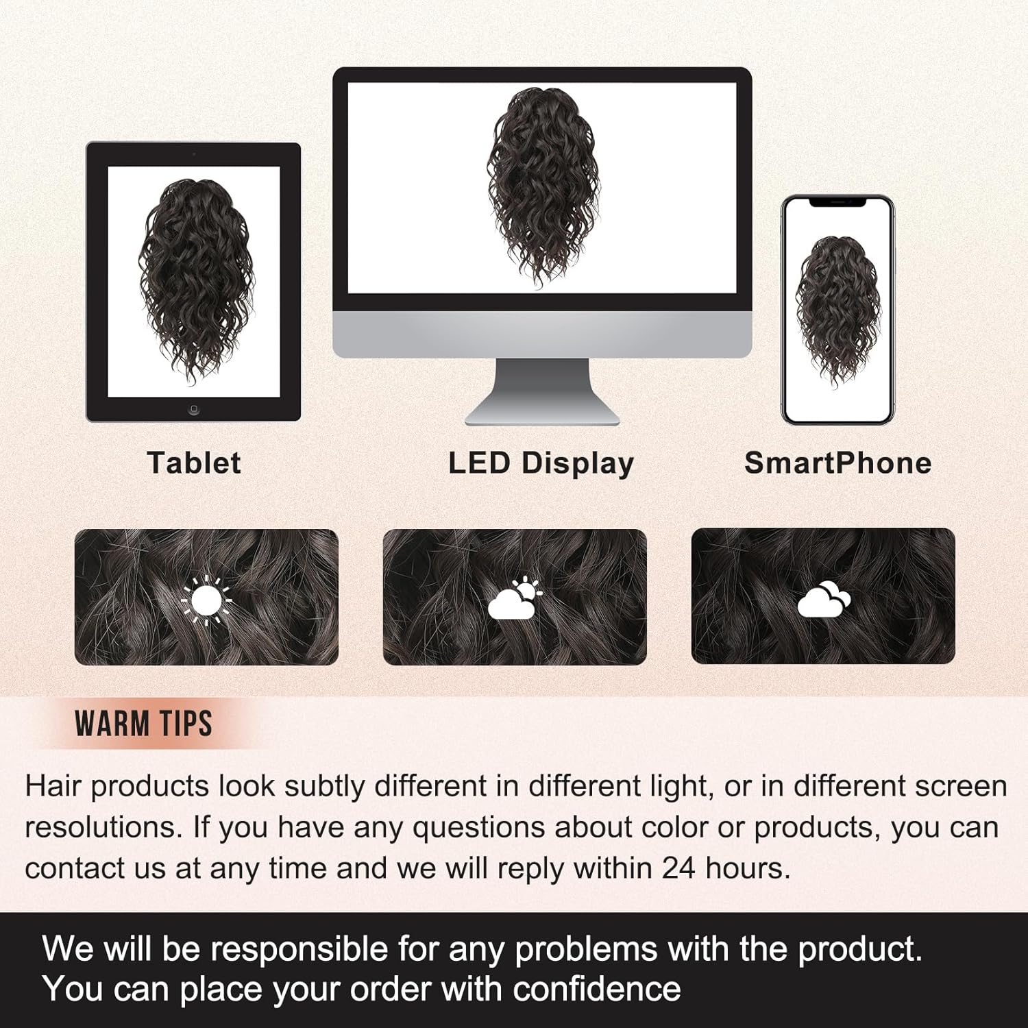 FLUFYMOOZ Ponytail Extension, 12" Short Claw Ponytail Extension Wavy Curly Jaw Clip in Pony Tails Hair Extension Natural Synthetic Hairpiece for Women (Black Brown) image number 3