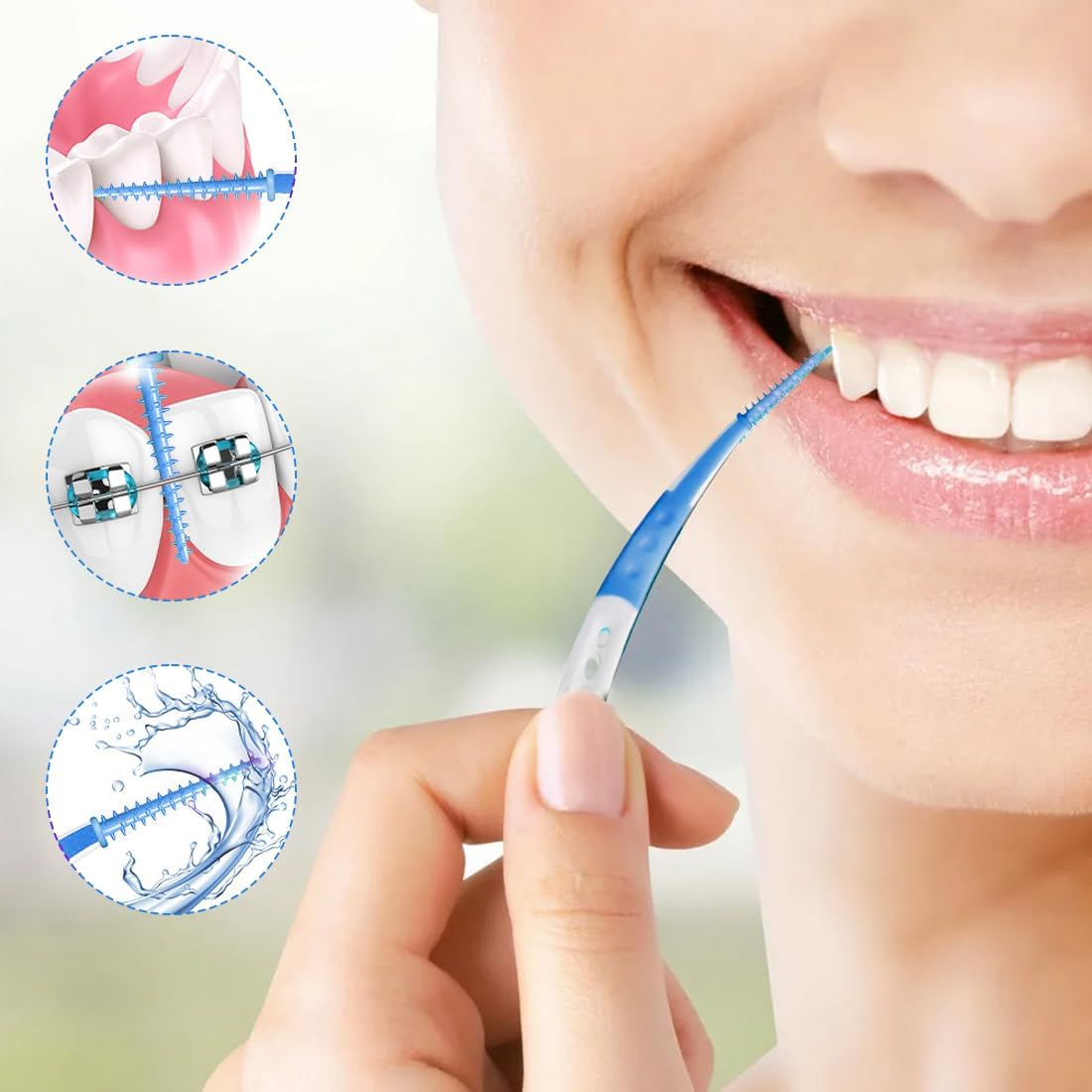 Interdental Brushes 60Pcs Curved Shape Interdental Brushes for Cleaning Hard to Reach Interdental Spaces, Silicone Interdental Brushes for Family Teeth Cleaning, Oral Hygiene image number 4