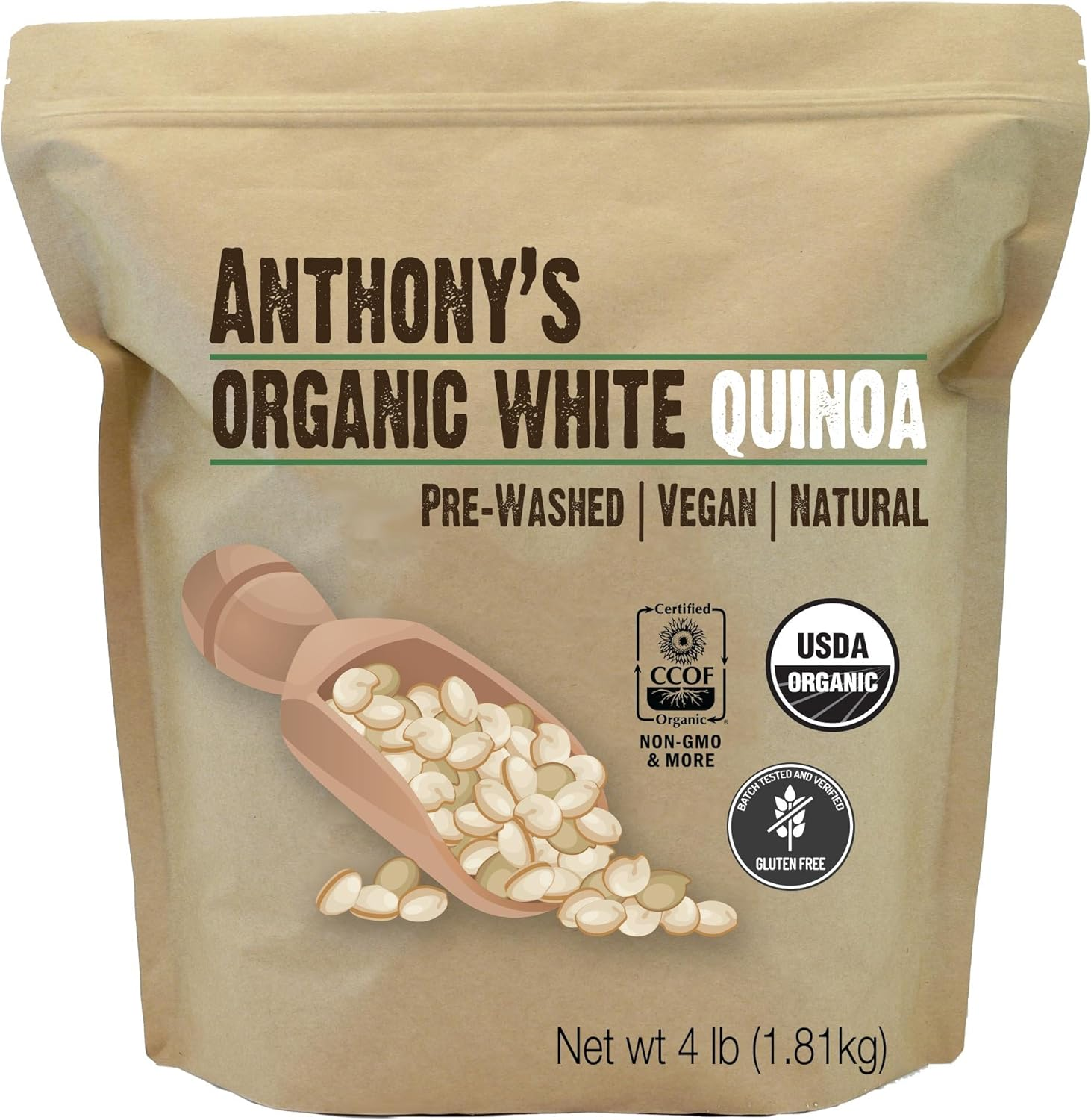 Anthony'S Goods Organic White Whole Grain Quinoa, 4Lbs, Gluten Free & Non Gmo image number 6