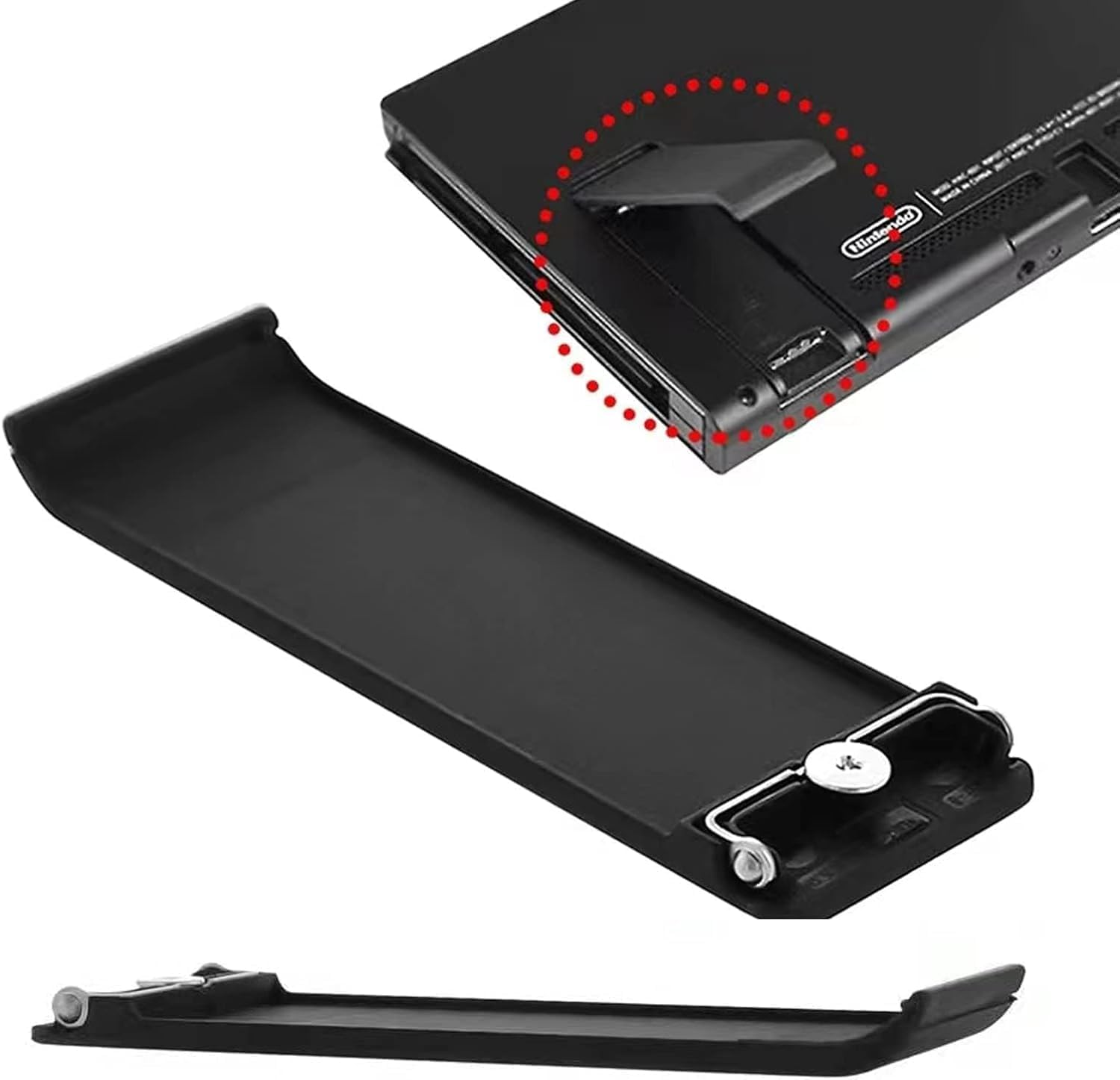 4Pcs Black Switch Back Stand Replacement, Upgraded Design Durable Kickstand for Nintendo Switch & OLED, Anti-Slip Design for Stable Handheld Mode, Easy Install Replacement Parts