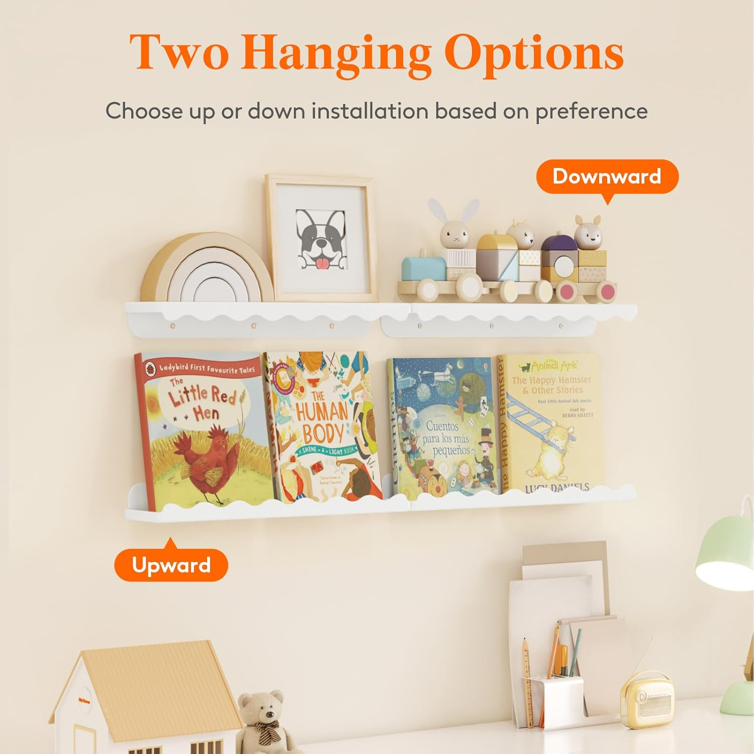 Lifewit Kids Bookshelf 4 Pack, 15" Floating Shelves for Wall Mounted, White Nursery Book Toy Hanging Racks for Baby/Toddler/Children in Bedroom, Living Room Decor image number 2