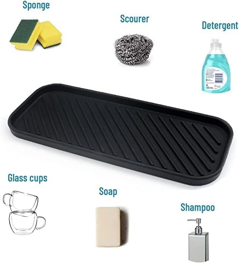 2 Pack Thick Silicone Sponge Holder Kitchen Silicone Soap Tray Sink Tray Bathroom Sink Organizer for Sponge Dish Caddy Dispenser Scrubber Spoon Holder and Other Dishwashing Accessories (Black) image number 5