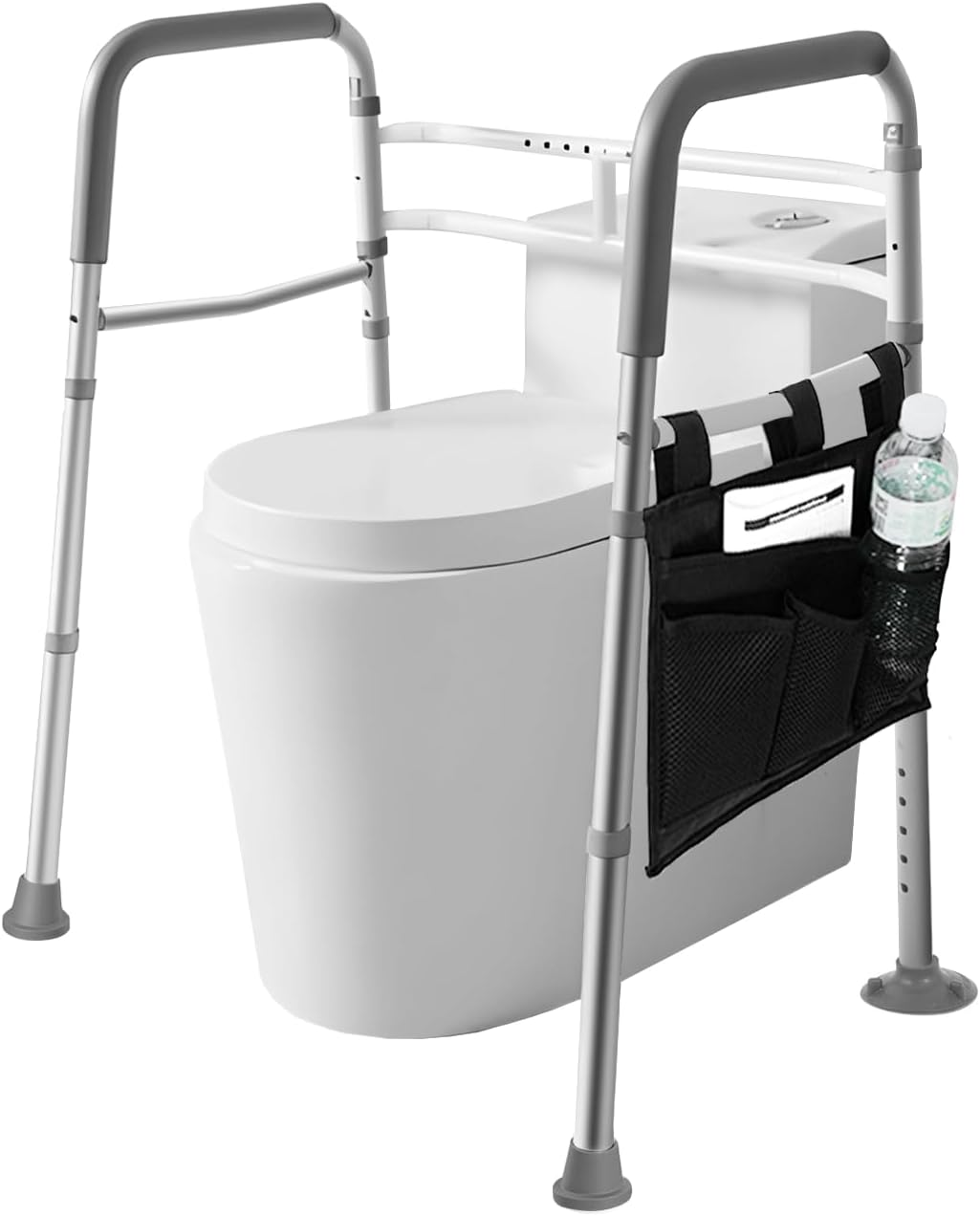 Adjustable Toilet Safety Seat Risers for Seniors with Storage Pouch,Stand Alone Toilet Safety Frame with Handles for Elderly image number 1
