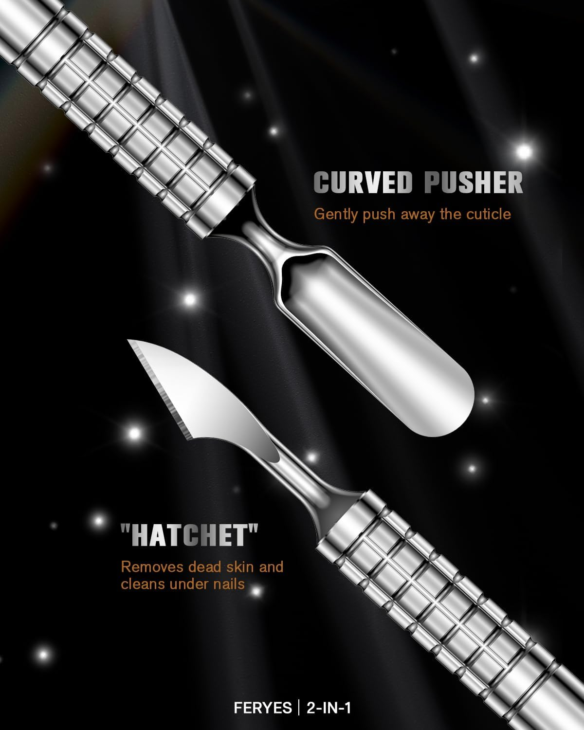 2025 Upgraded Dual Head Cuticle Pusher Remover Tool - Curved & Chisel Edge Stainless Steel, Ergonomic Non-Slip Handle for Professional Salon & Home Manicure Nail image number 2