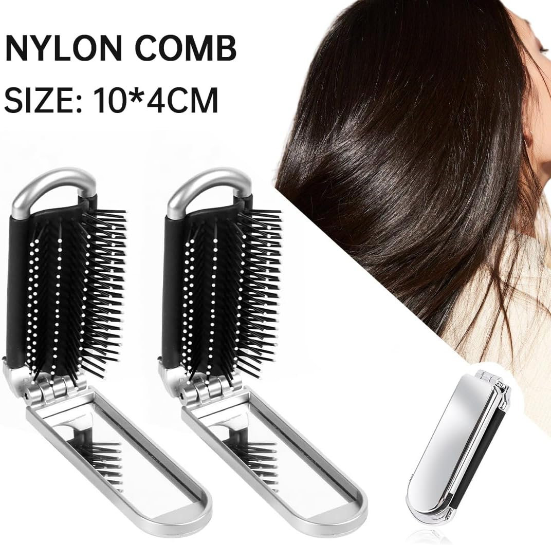 ZEPIQOR Travel Hair Brush with Mirror Foldable Mini Hair Brush Pocket Travel Brush Folding Hair Massage Comb Portable Silver Hair Styling Comb for Men Girls Women