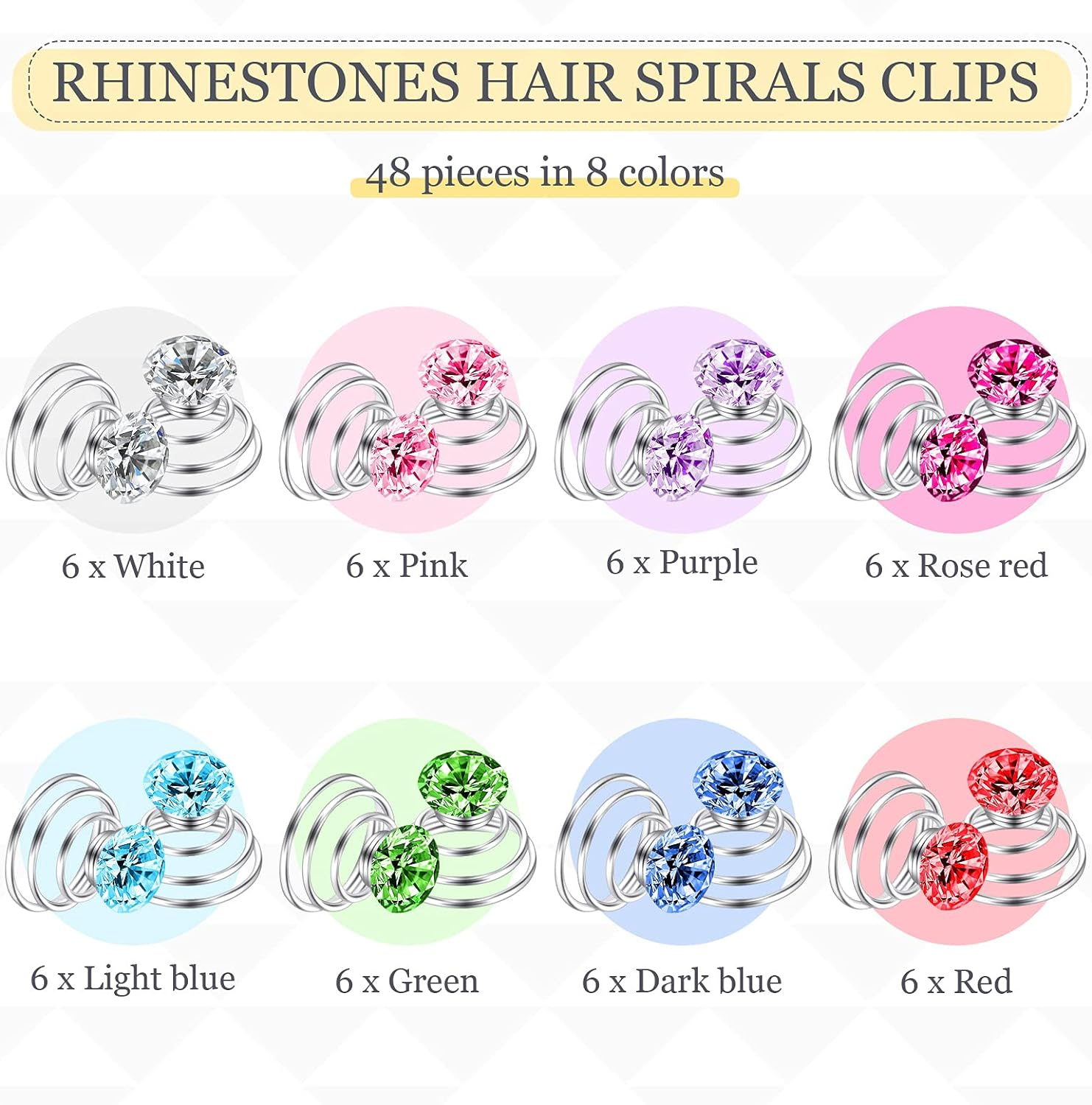 Xinnun 48 Pieces Rhinestone Hair Clips, Spiral Twist Hairpins with Rhinestone Crystal Metal Base, Hair Accessories for Wedding Bridal Prom Party, 1.4 Cm/ 0.6 Inches Diameter, 48 Pieces image number 4