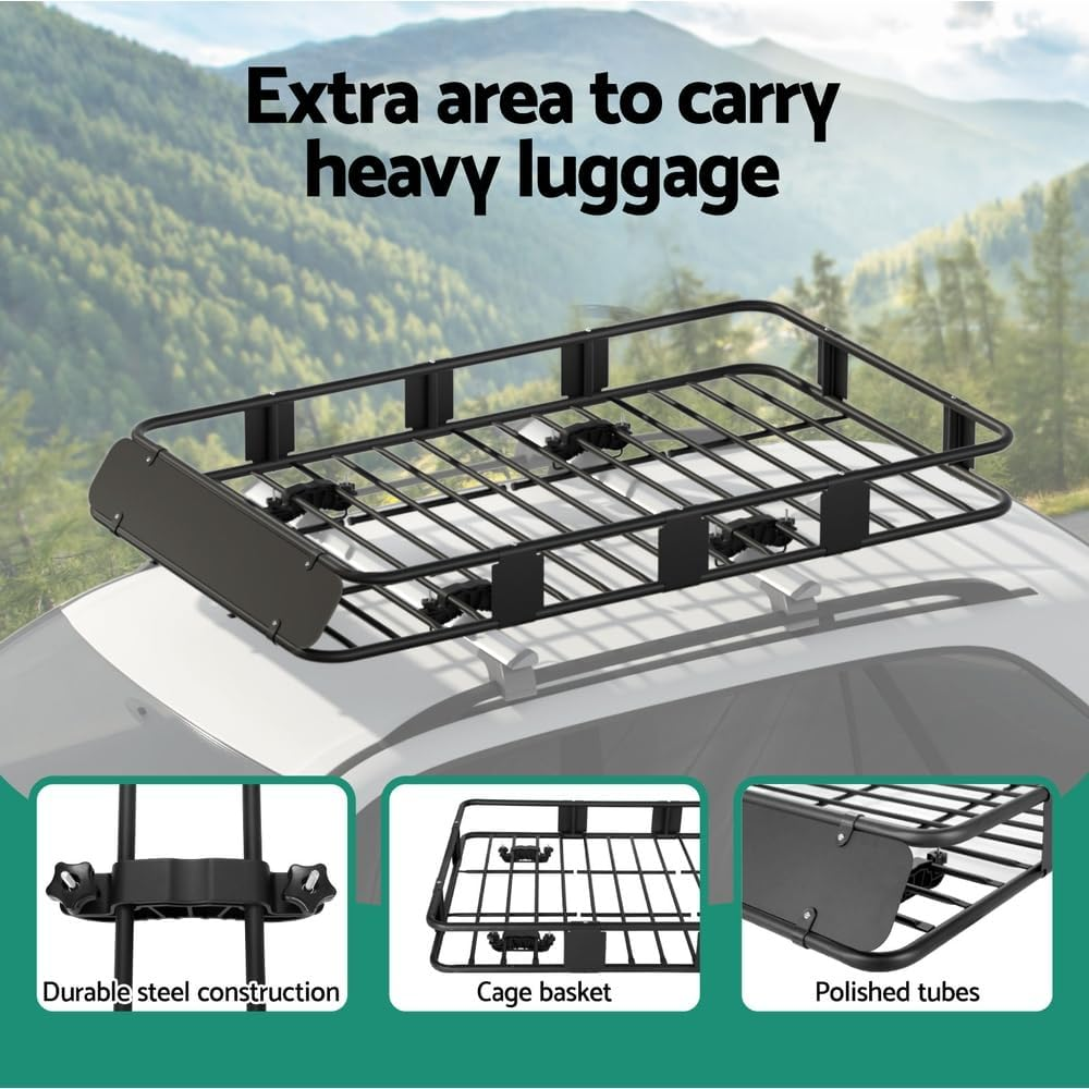 Giantz Car Roof Rack, 160Cm Length Universal Roofs Racks Storage Hitch Basket Luggage Container Cars Cargo Taxi Vehicle Accessories Transporting Storages, Steel Frame 100Kg Aluminium Black