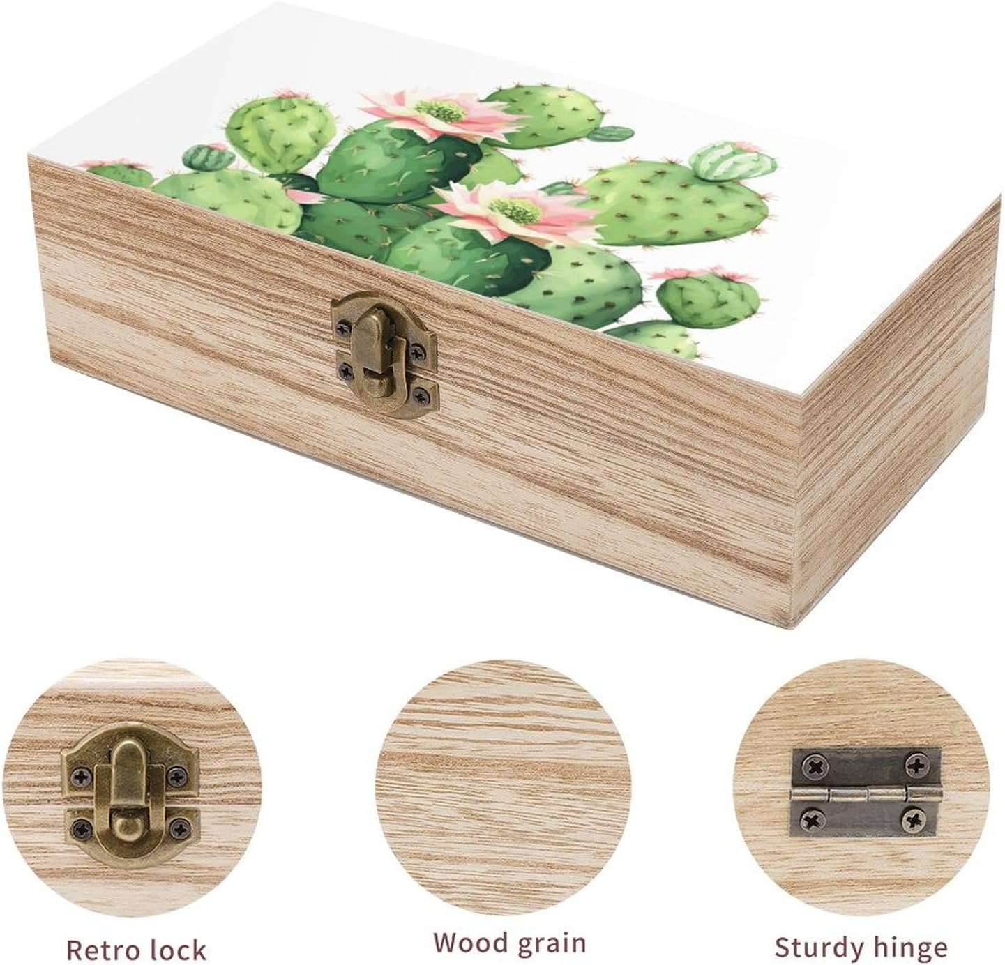 Cactus Wooden Box Wood Wedding Keepsake Boxes with Lids Small Decorative Boxes Lightweight Wooden Memory Storage Box for Crafts Keepsakes Jewelry Photo Letter Storage image number 5