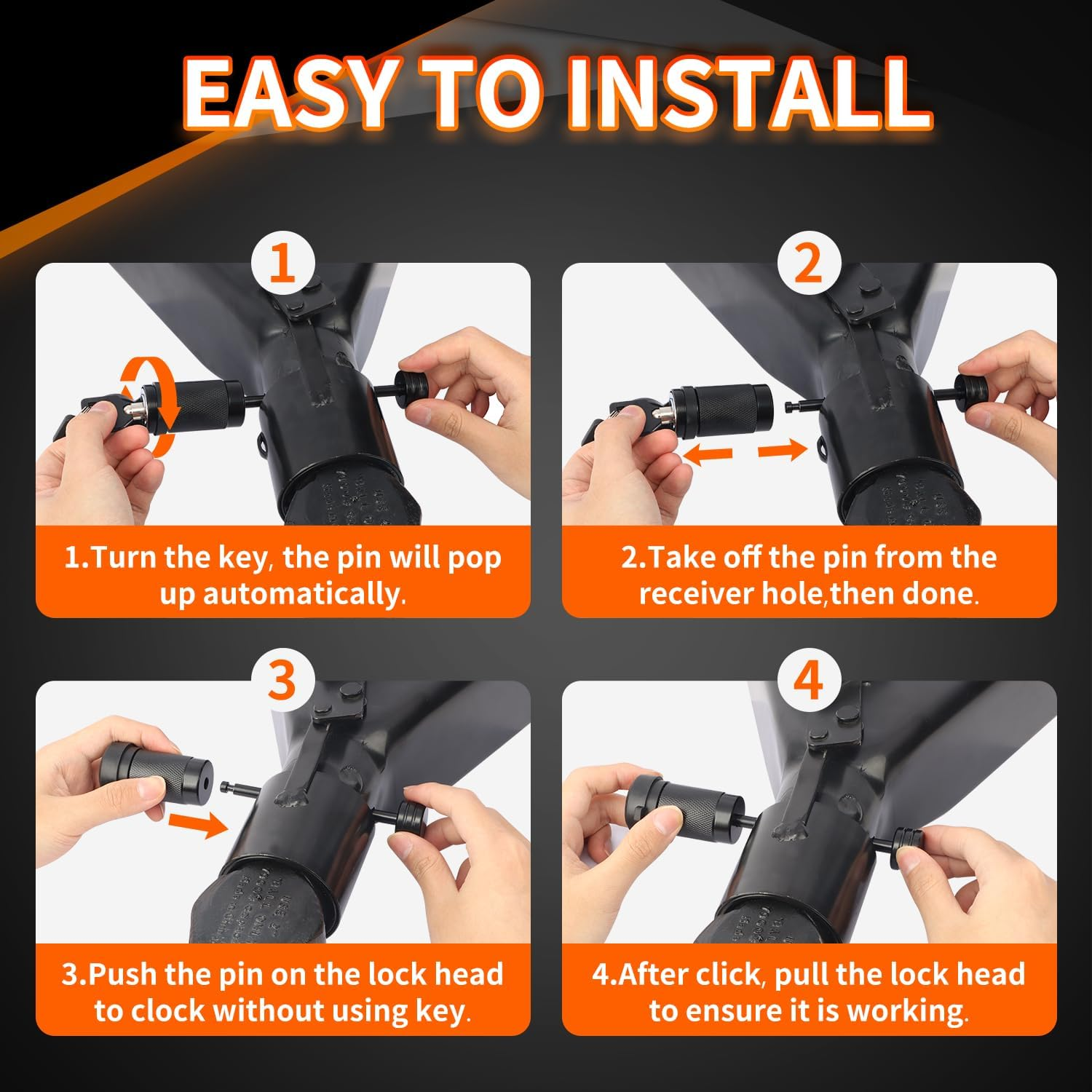 METOWARE Trailer Tongue Coupler Lock 1/4" Dia, 3-1/2" Span, Trailer Hitch Lock for Latch-Type Coupler, Black Trailer Pin Lock for Towing Trailer RV Car Boat Truck (2 Pack) image number 1