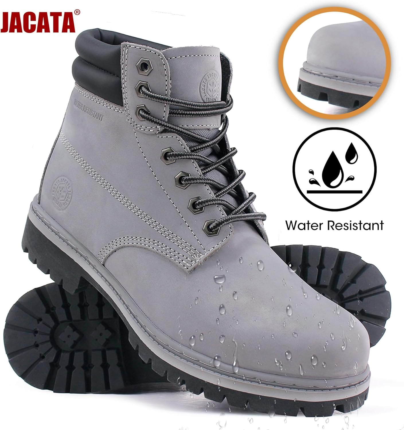 Jacata Men'S Water Resistant Leather Work Boot Rubber Sole Construction Oil Resistant Utility Industrial Boots