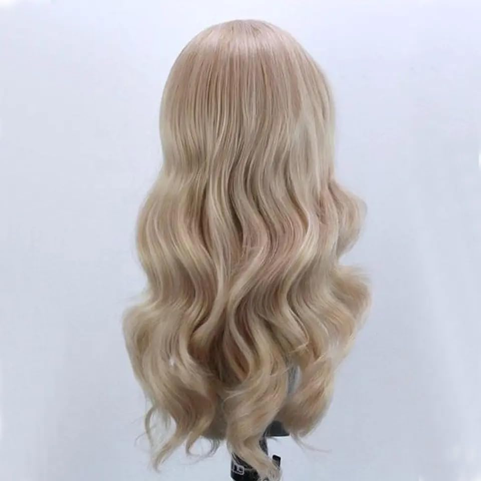 24Inch Light Blonde Wavy Lace Front Wig Long Curly Blonde Wig Heat Resistant Hair Natural Hairline Soft Wig Glueless Wig for Women Drag Queen Cosplay - Auburn image number 6