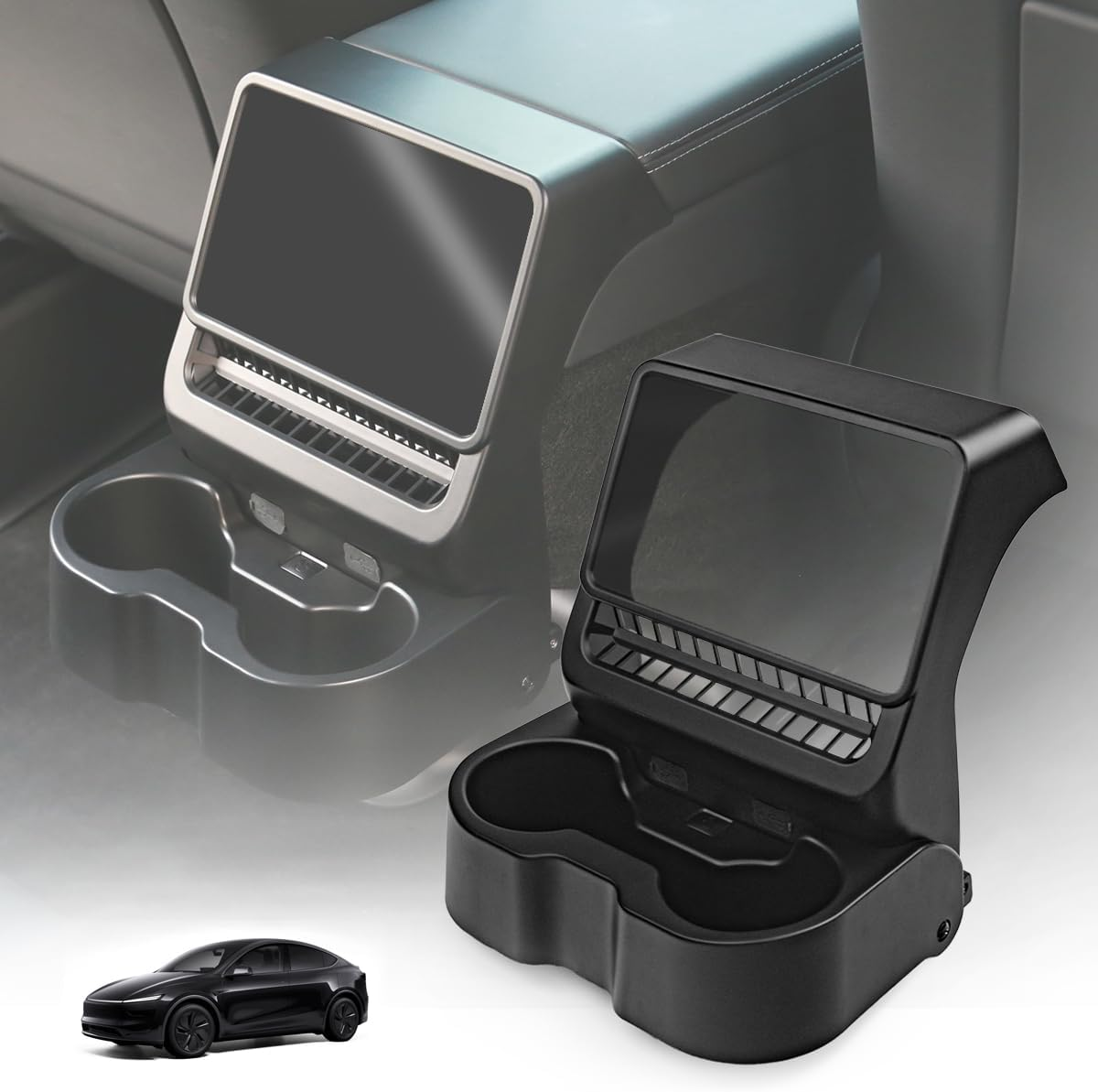 Rear Cup Holder for Tesla Model Y Juniper Accessories, Rear Center Console Cup Holder for Model 3 Highland 2025 2026, No Drilling, Anti-Slip Foldable Accessories for 2026 Model Y Juniper Back Seat
