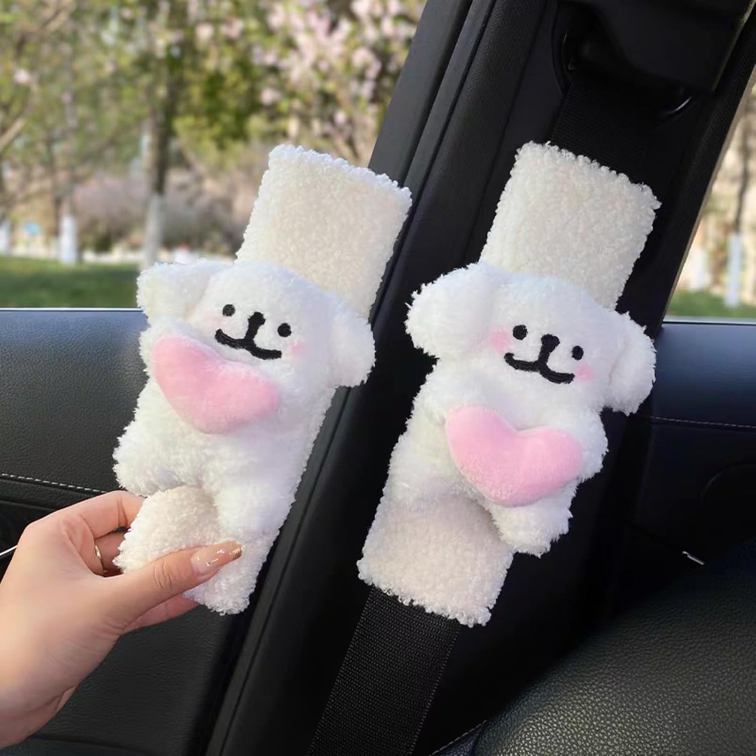 2 PCS Seat Belt Cover Pad, Cute Kawaii Cartoon Seatbelt Covers for Kids and Women, Winter Plush Fluffy Soft Seat Belt Cover, Bunny Dog Bear Seatbelt Cushion,Car Seat Strap Pads (F-Bear)