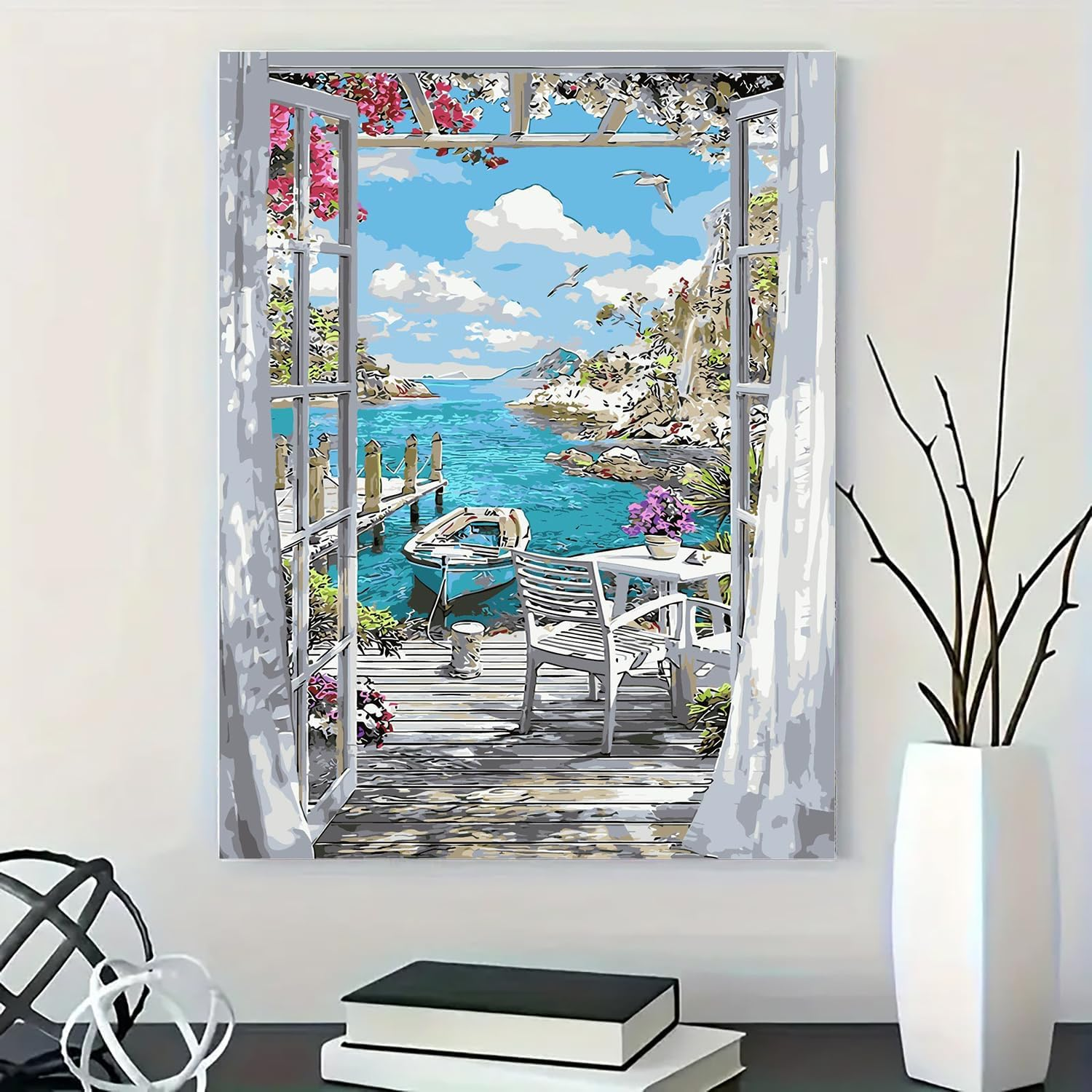 YECFWVRXHTS Paint by Numbers Kit for Adults Beginner, Seaside DIY Acrylic Paint by Number on Canvas, 16X20 Inch image number 3