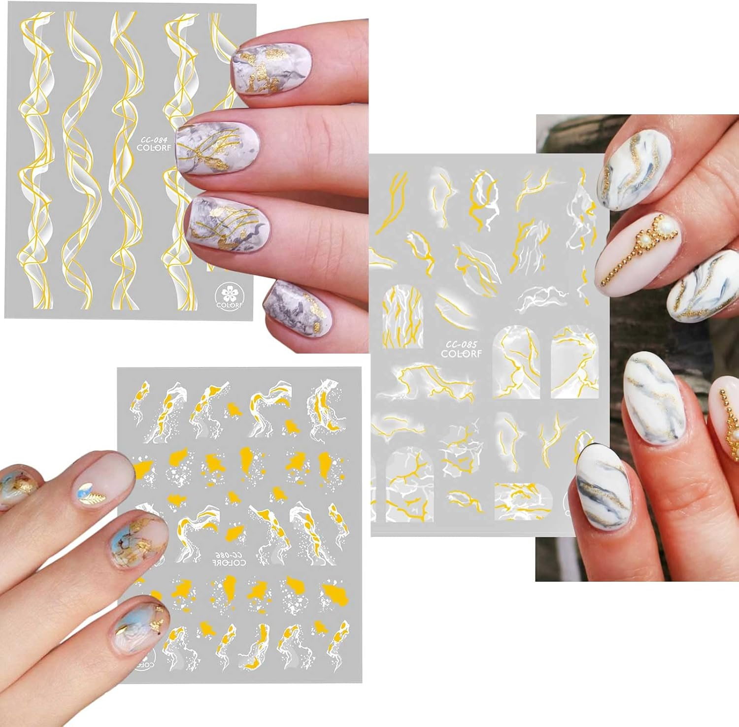 12 Sheets Marble French Nail Art Stickers Decals Self-Adhesive Pegatinas U&ntilde;as Blue Line Pattern Nail Supplies Nail Art Design Decoration Accessories image number 2