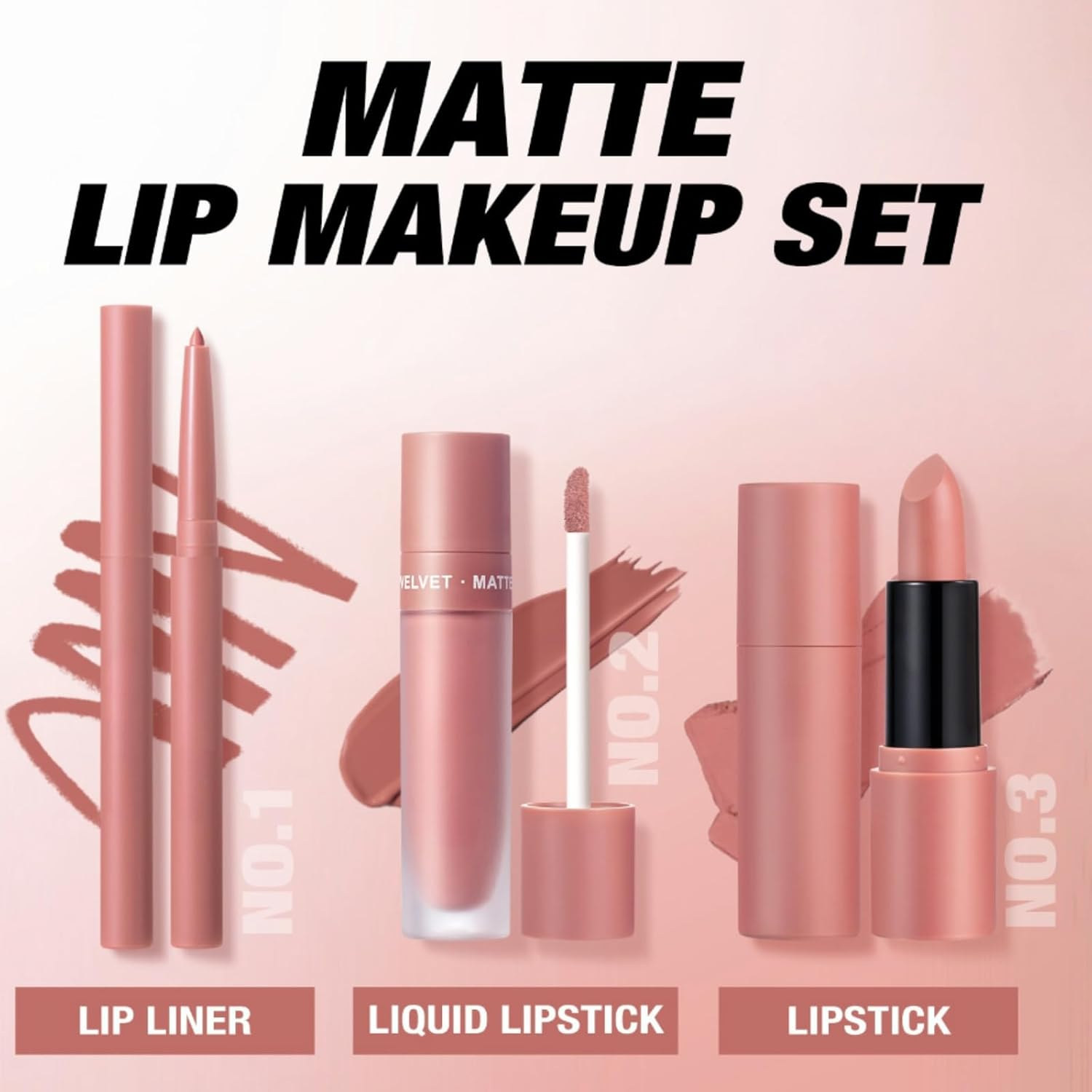 3Pcs Lip Set &ndash; Lip Liner, Lip Stain & Lipstick | Smudge-Proof, Long-Lasting Nude Brown#03 image number 1