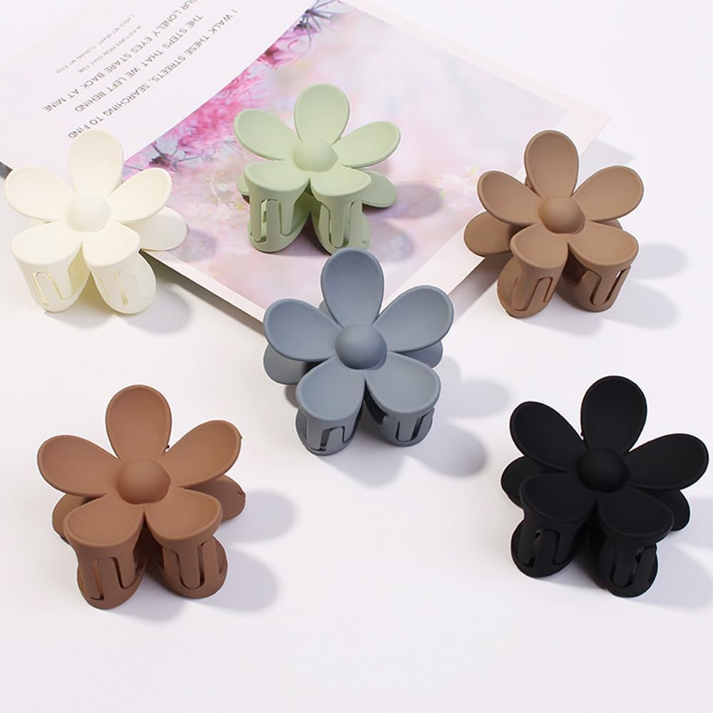 ZSPERKLA Pack of 6 Flower Hair Clips, Acrylic Hair Clips, Large Claw Hair Clips, Non-Slip Matte, Fashion Hair Styling Accessories for Women and Girls image number 3