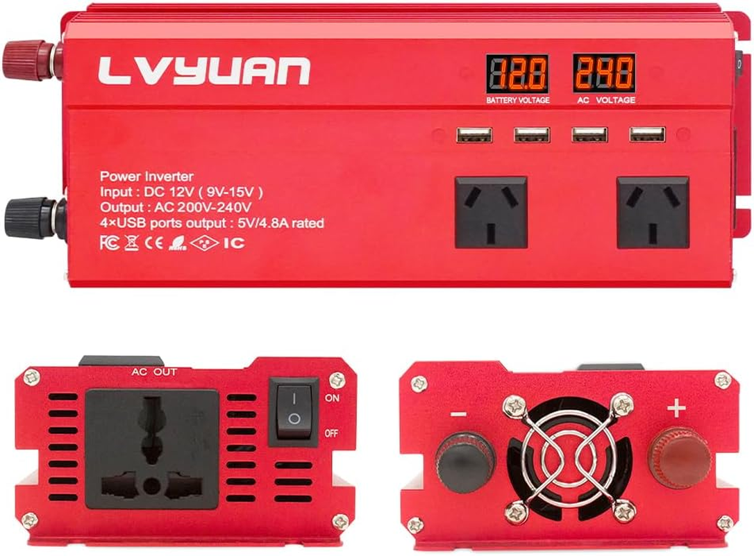 Yinleader Inverter 1000W Car Power Inverters 12V DC to 240V AC Converter with 4 AC Outlet 4 USB, 12 Volt Invertor Car Cigarette Lighter Inverter for Vehicles image number 3